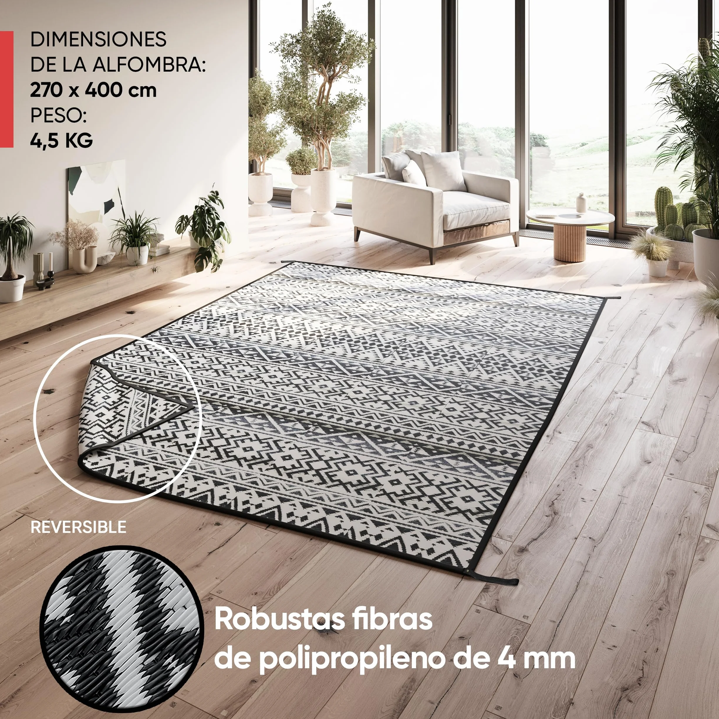 EVOCAMP Alfombra de Exterior 270x400 cm Resistente Intemperie Fibra Polipropileno