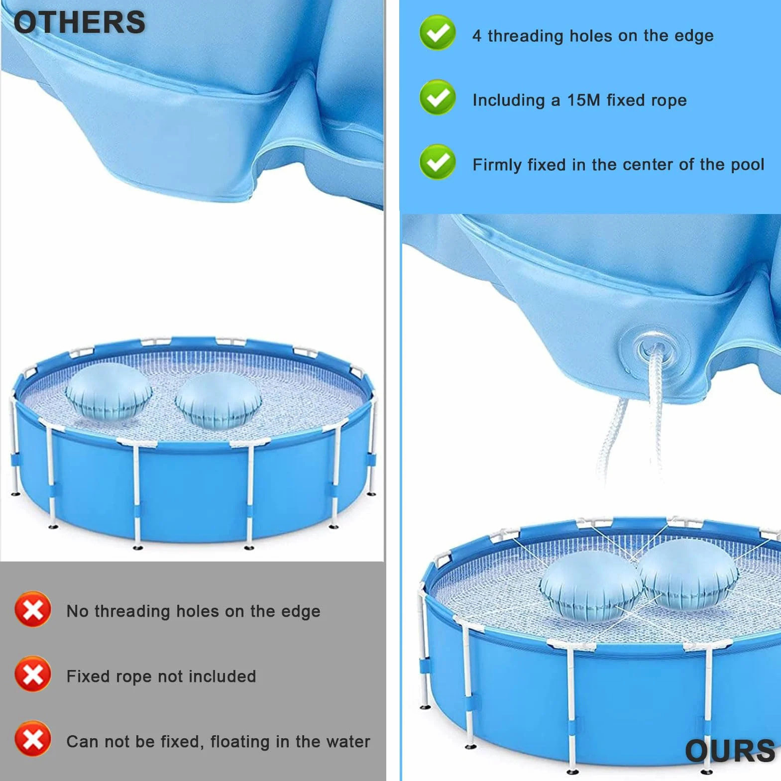 Cojín de piscina para invierno, 2 unidades, 48 x 48 pulgadas, almohada inflable