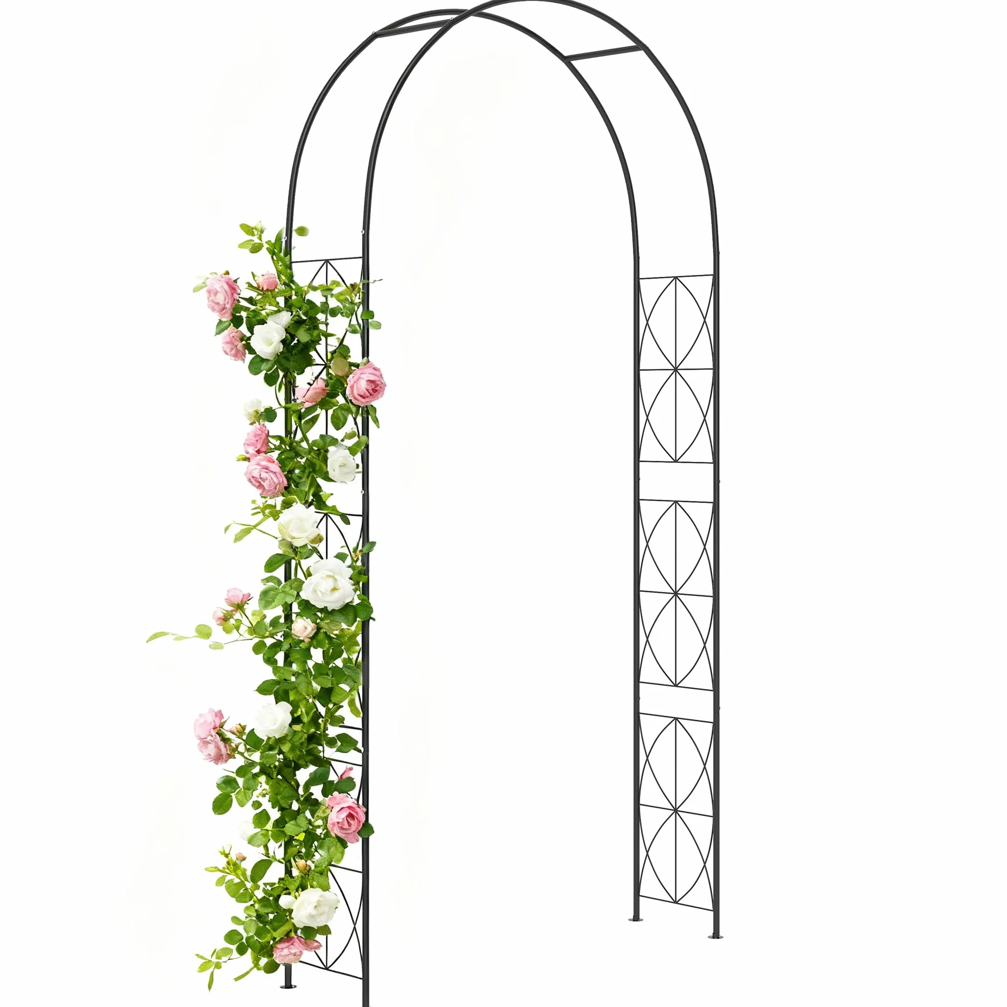 Outsunny Arco de Jardín de Metal Arco de Rosas Arco de Boda Diseño Enrejado para Plantas Trepadoras para Decoración Patio Terraza 114x30x230 cm Negro