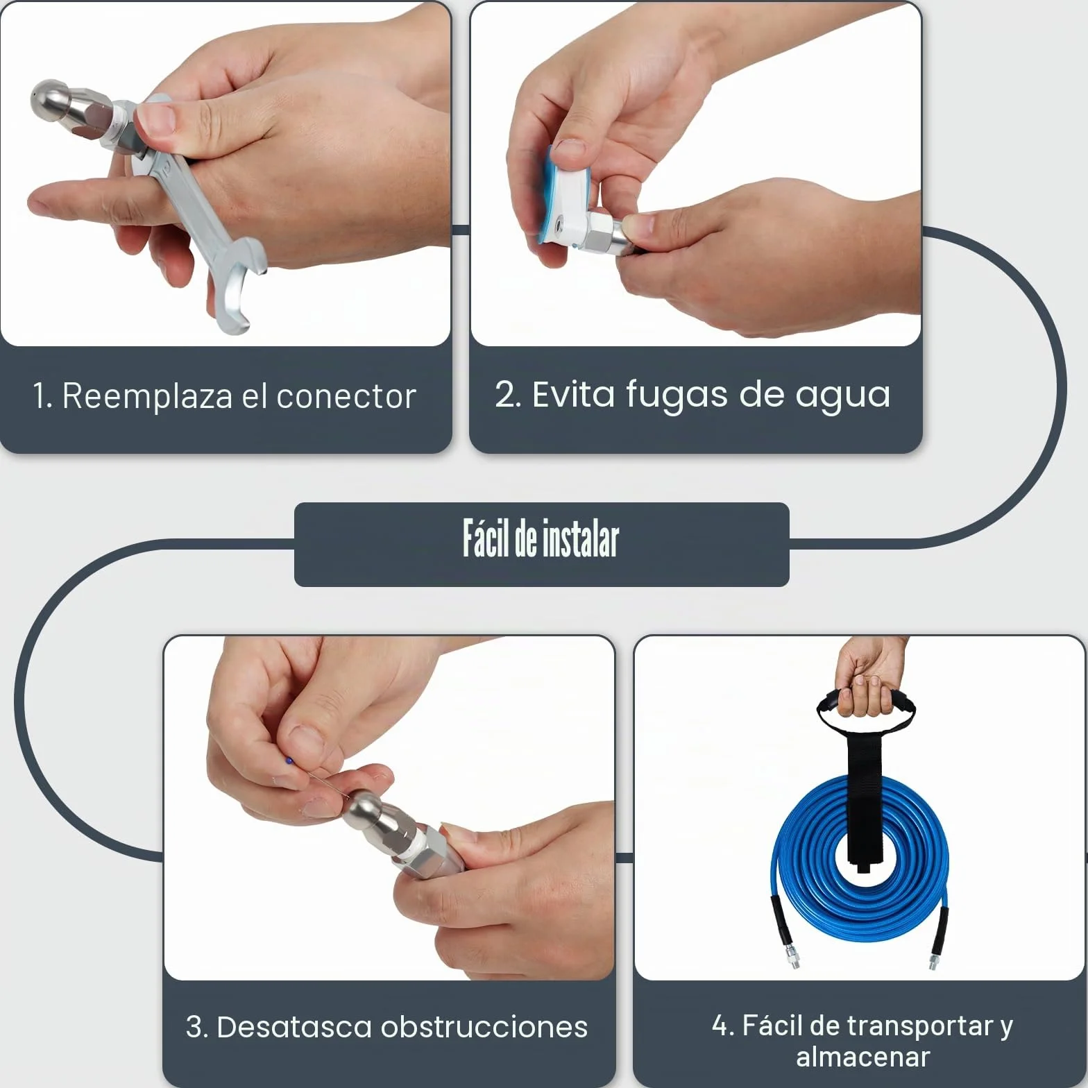 Kit de Limpieza de Tuberías de 30 m para Karcher K2-K7 y Bosch | Manguera Azul de Alta Presión de 5800 PSI con Chorro de Agua para Desatascar y Limpiar Desagües