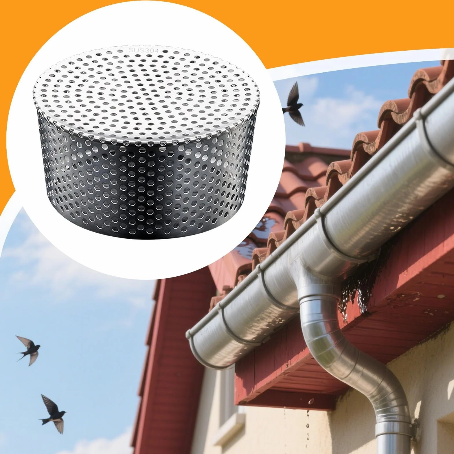 Rejilla para Bajantes Filtro de Acero Inoxidable Malla Antiatascos Cubredrenaje Exterior