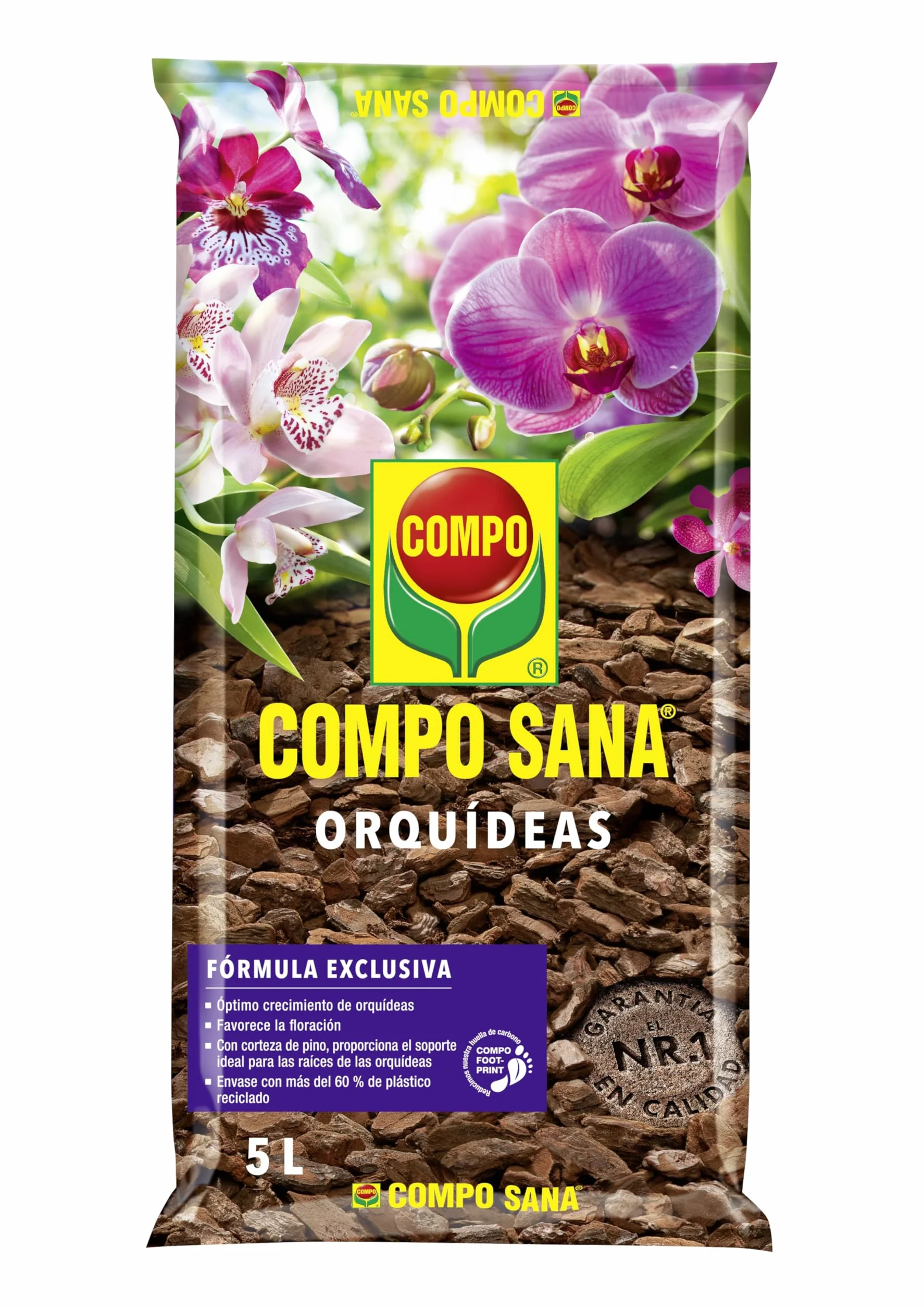 Compo Sana Substrato de orquídeas con abono 8 semanas, Corteza de Pino, 5 L