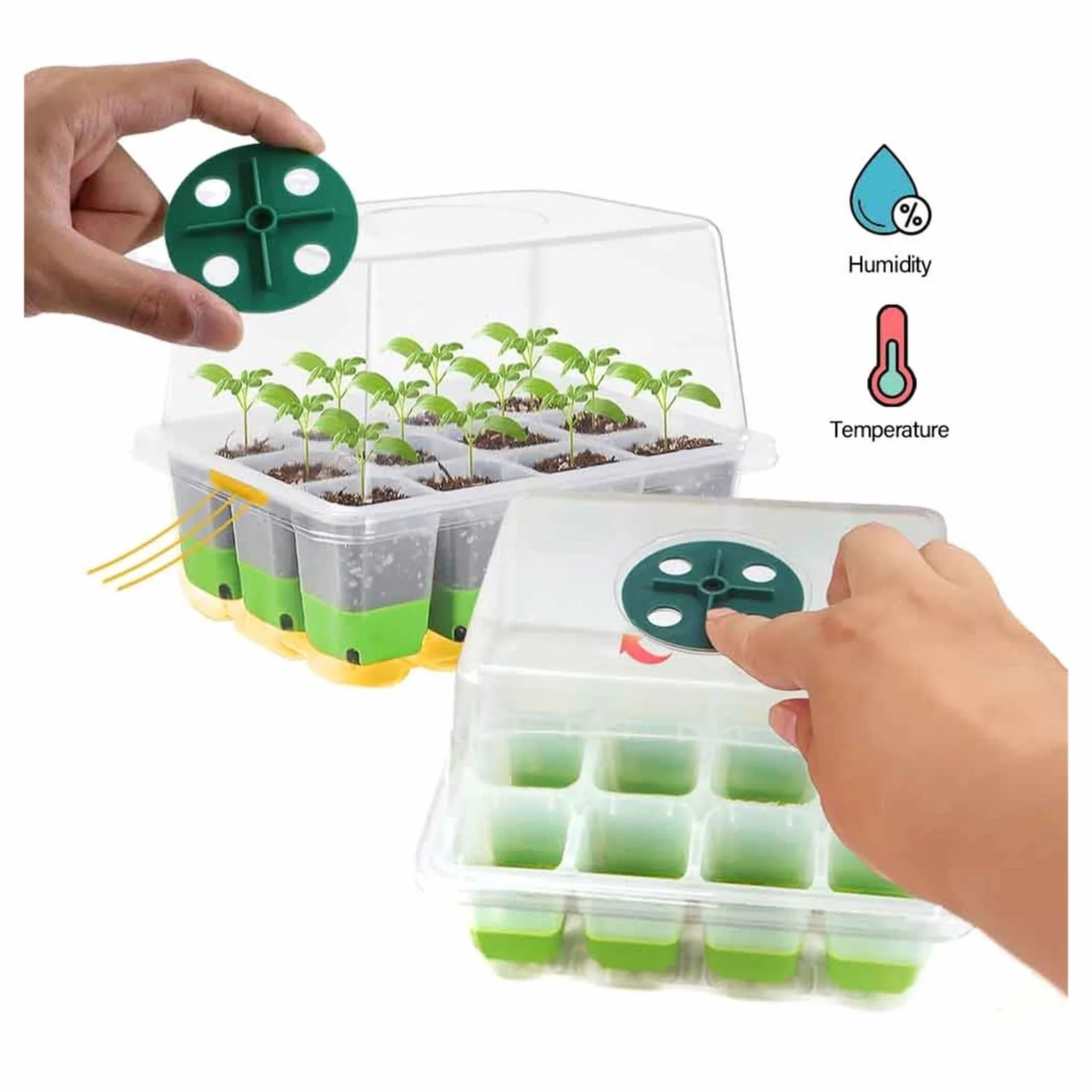 Bandejas para Semillas Bandeja de Inicio de plántulas de 12 Celdas con Cubierta Transparente Caja de germinación de Humedad Invernadero de Crecimiento for jardín Interior para Semilla(5pcs)