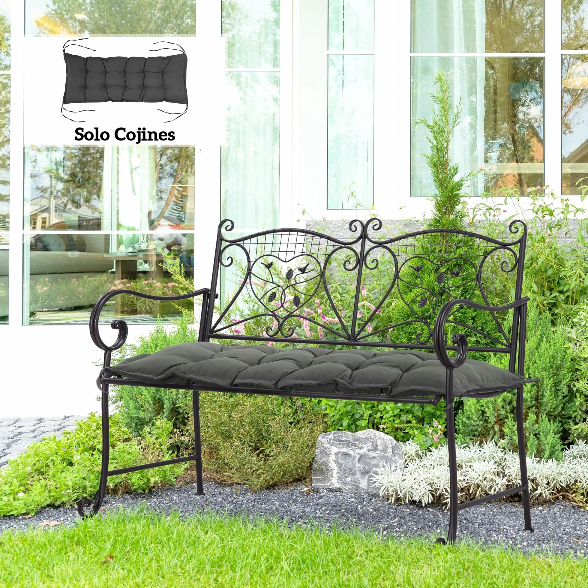 Outsunny Cojín para Banco de Jardín Acolchado 100x40x10 cm Cojín Rectangular para Interior y Exterior con Relleno Grueso y Cintas de Sujeción Gris Oscuro