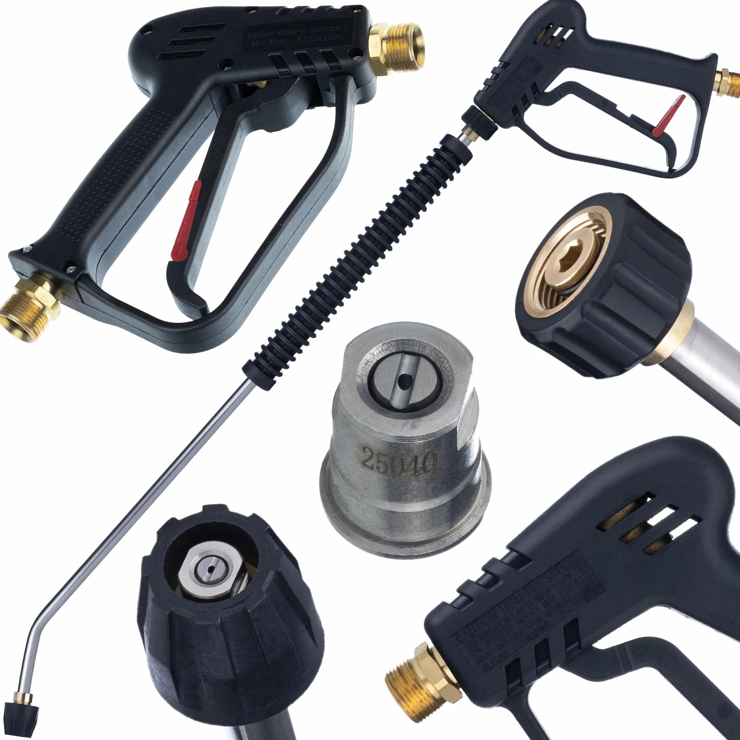 Lanza de alta presión con pistola y boquilla plana de acero inoxidable M22 x 1,5 – Profesional, mango recubierto de plástico, compatible con Kärcher HD/HDS, tecnología hidrodyanmic