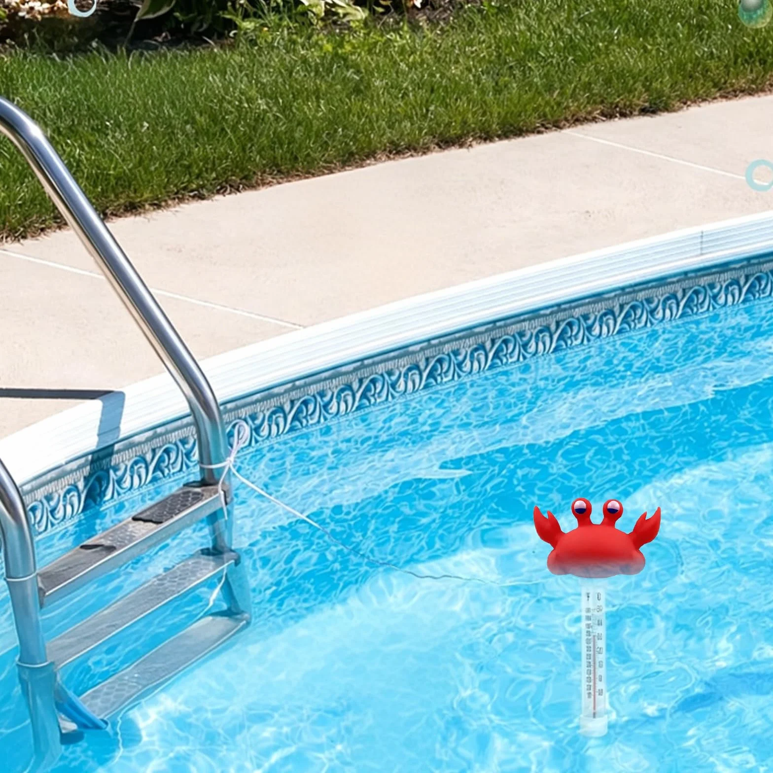 Termómetro de agua flotante para piscina, diseño de dibujos animados, resistente a roturas con cuerda, Cangrejo