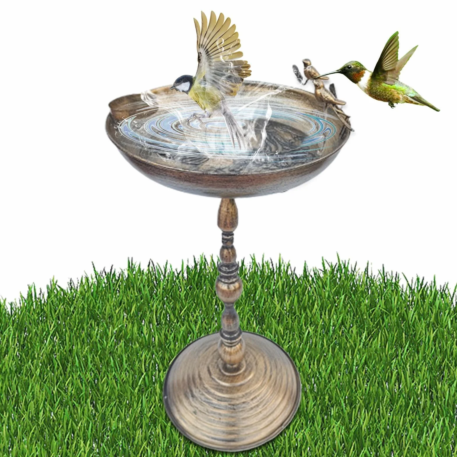 Vogeltränke Stehend für Garten | Antike Eisenkunst Wasserschale für Kolibri, Papagei, Sittich