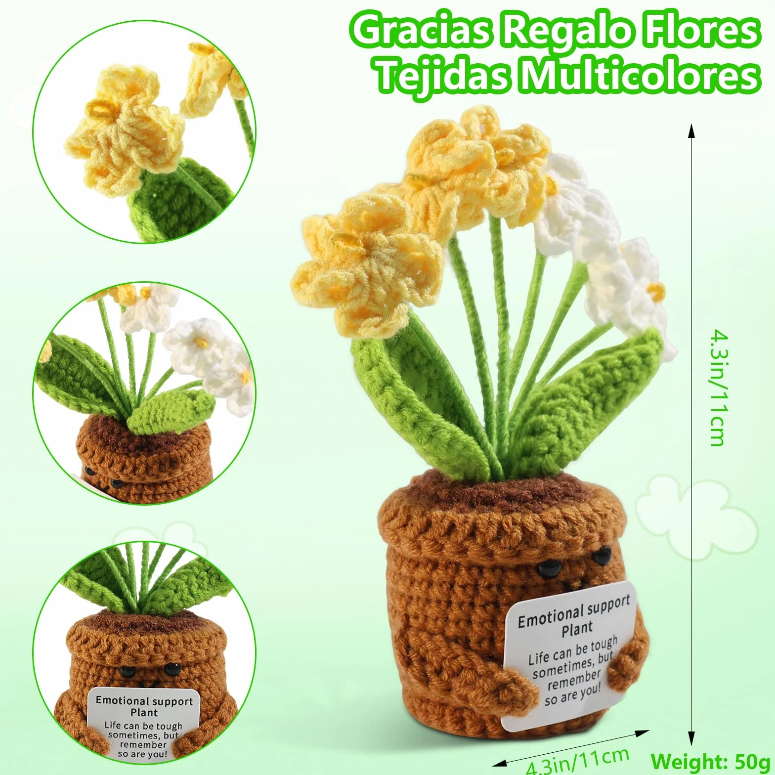 Ramo de Flores Tejidas a Mano con Mensaje Gracias por Ayudarme a Crecer, Regalo Despedida Jardín Infantil Maestros