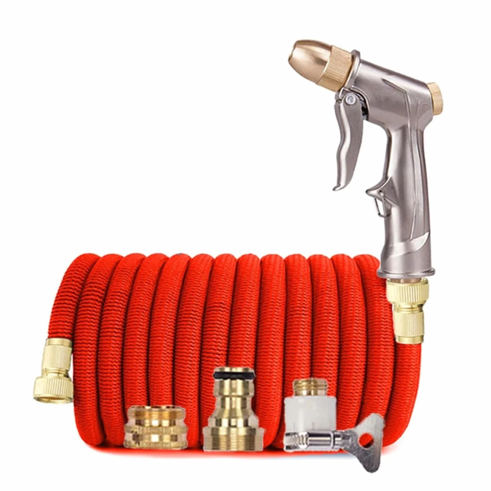SBTRKT Manguera for Agua de jardín, Conector de Metal Doble expandible, Carrete de PVC de Alta presión, tuberías de Agua mágicas for riego de Granja y jardín(Red,17FT-5M)