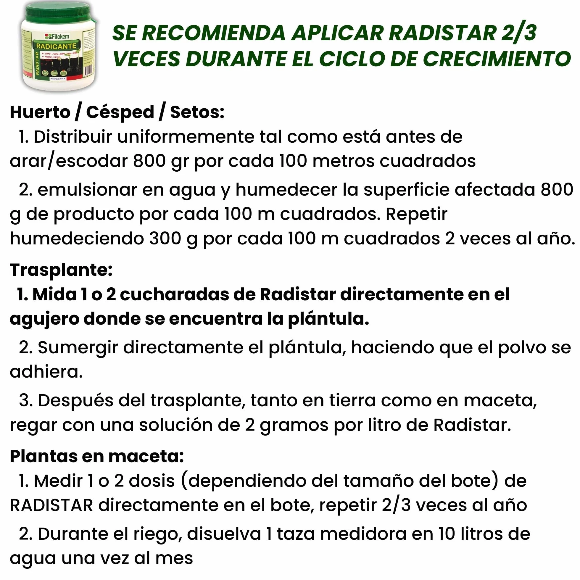 FITOKEM Radistar Hormonas de Enraizamiento en Polvo 800 gr Enraizante para Esquejes Fortalecedor de Raices
