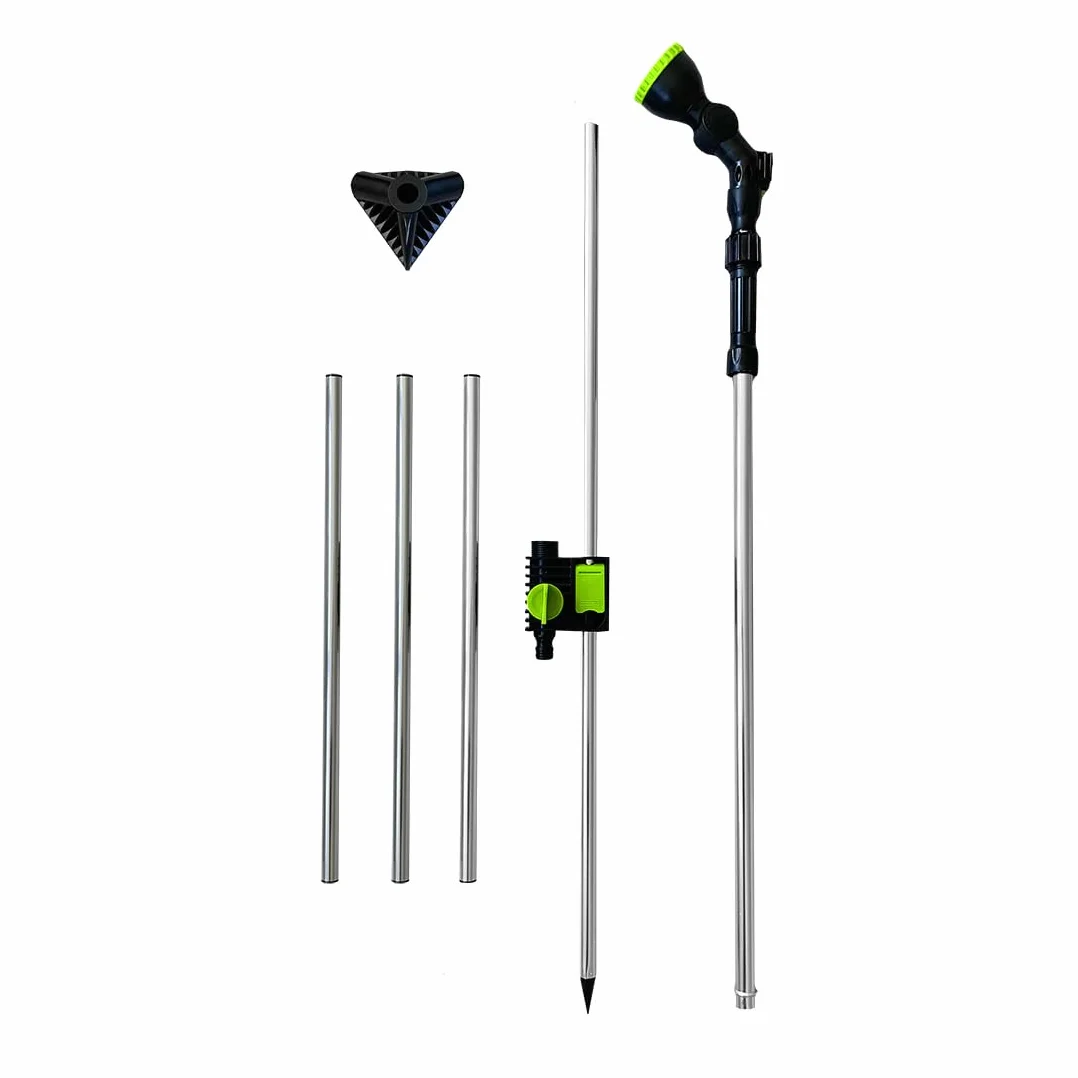 Acomoda Ducha de Jardín de Aluminio Altura Regulable 230 cm Cabezal Rotante 180° Conector Universal