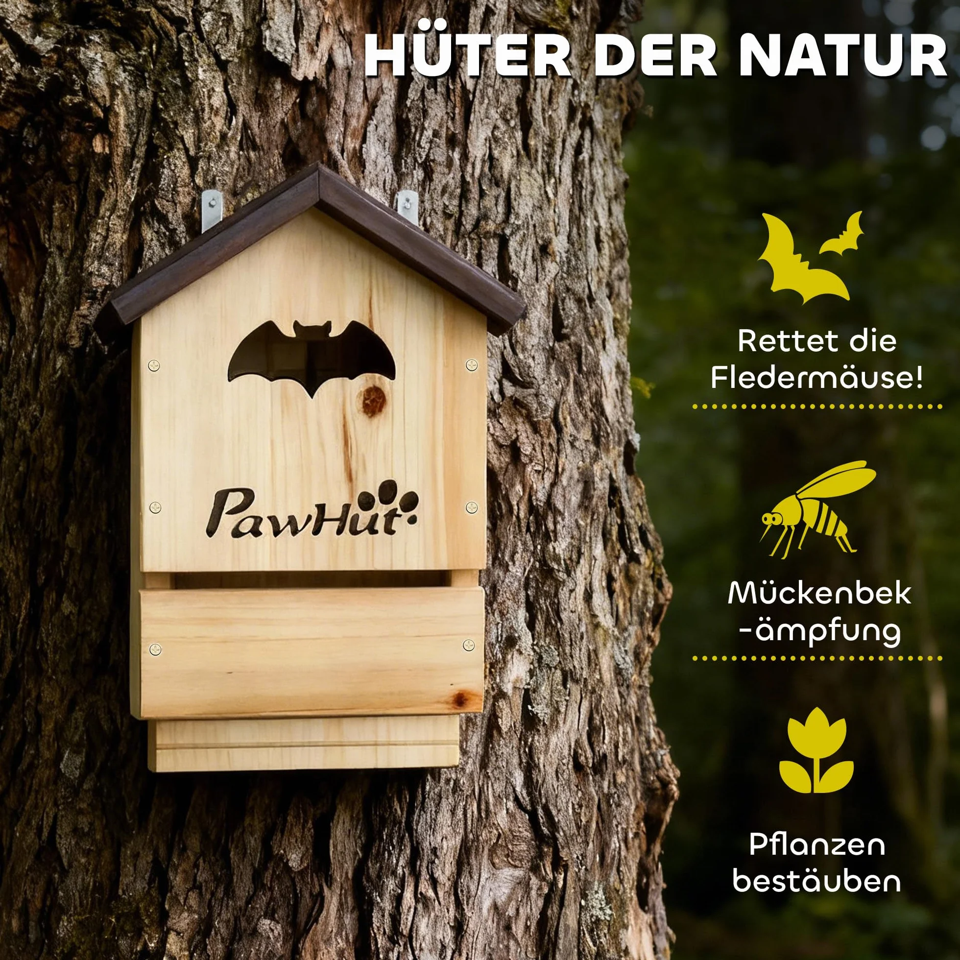 PawHut Caja de murciélagos 3 piezas de madera de abeto, casa de murciélagos para colgar en jardines, huertos, granjas 21,5 x 11,5 x 34 cm