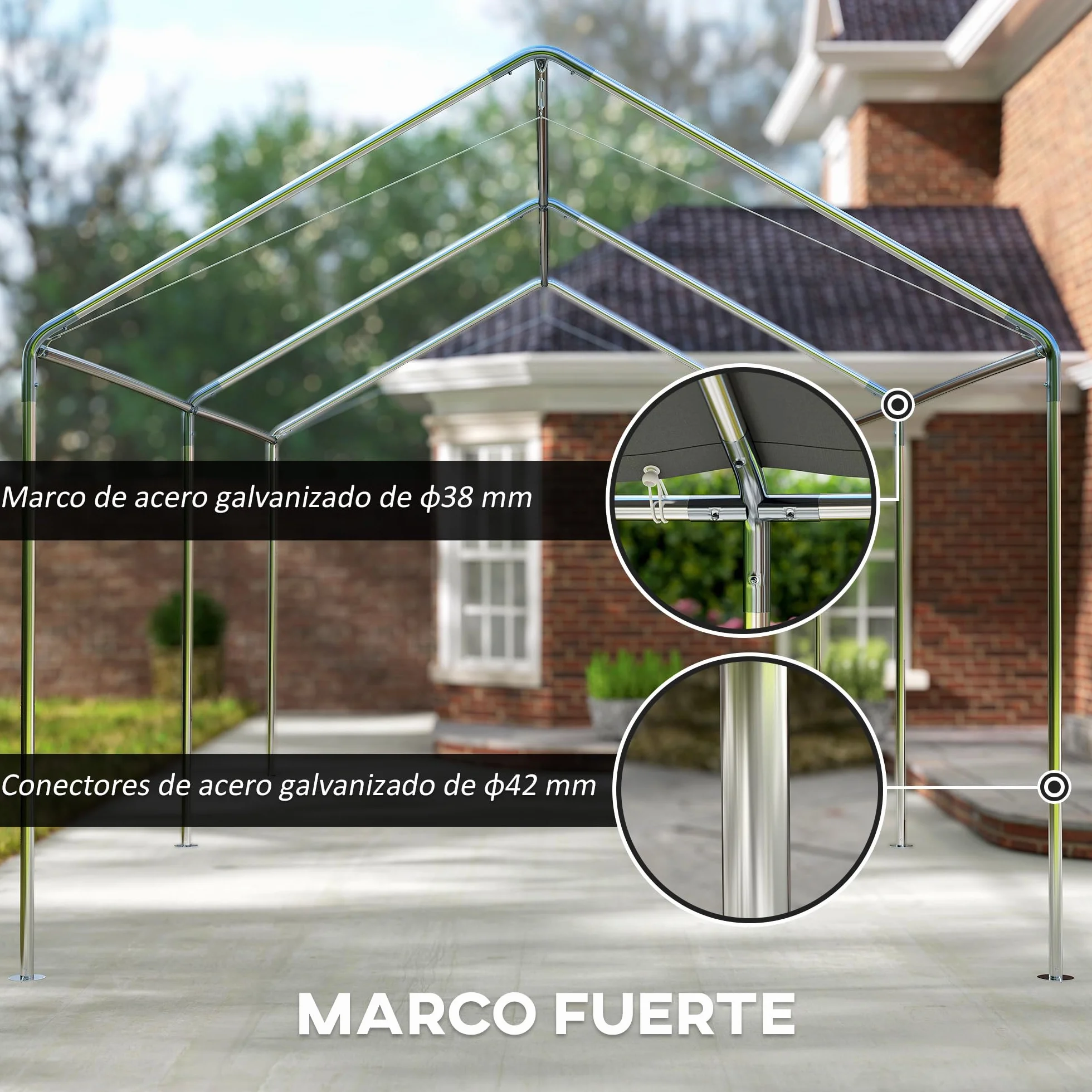 Outsunny Carpa Garaje 3x6 m Impermeable Acero Galvanizado Toldo PE Blanco