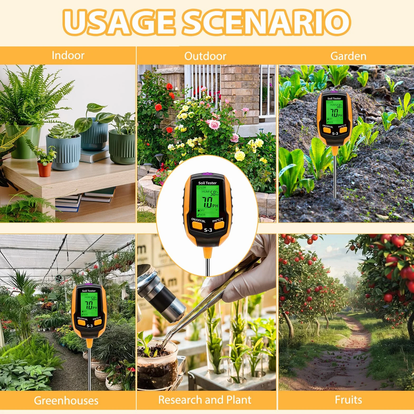Medidor de Humedad Plantas 4 en 1, Medidor PH Tierra Digital con Pantalla LCD, Sensor Luz Solar para Jardinería