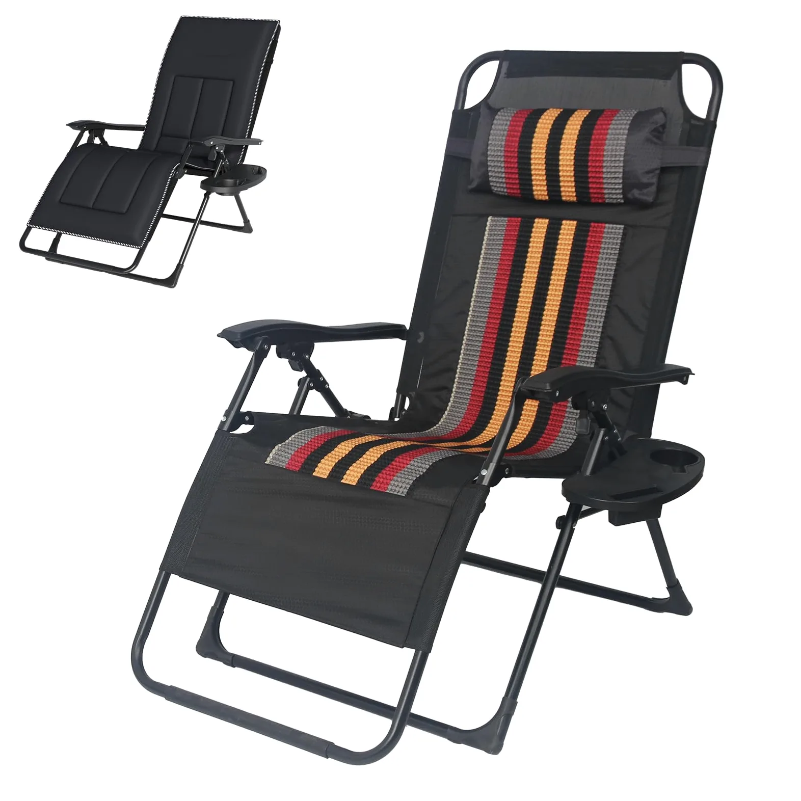Gravedad Cero Tumbonas Jardin Exterior Plegable,Sillas Acolchadas Reclinables o Hamacas para Playa, Terraza y Camping,Plegable, Ahorra Espacio. (1, Rayas Negras)