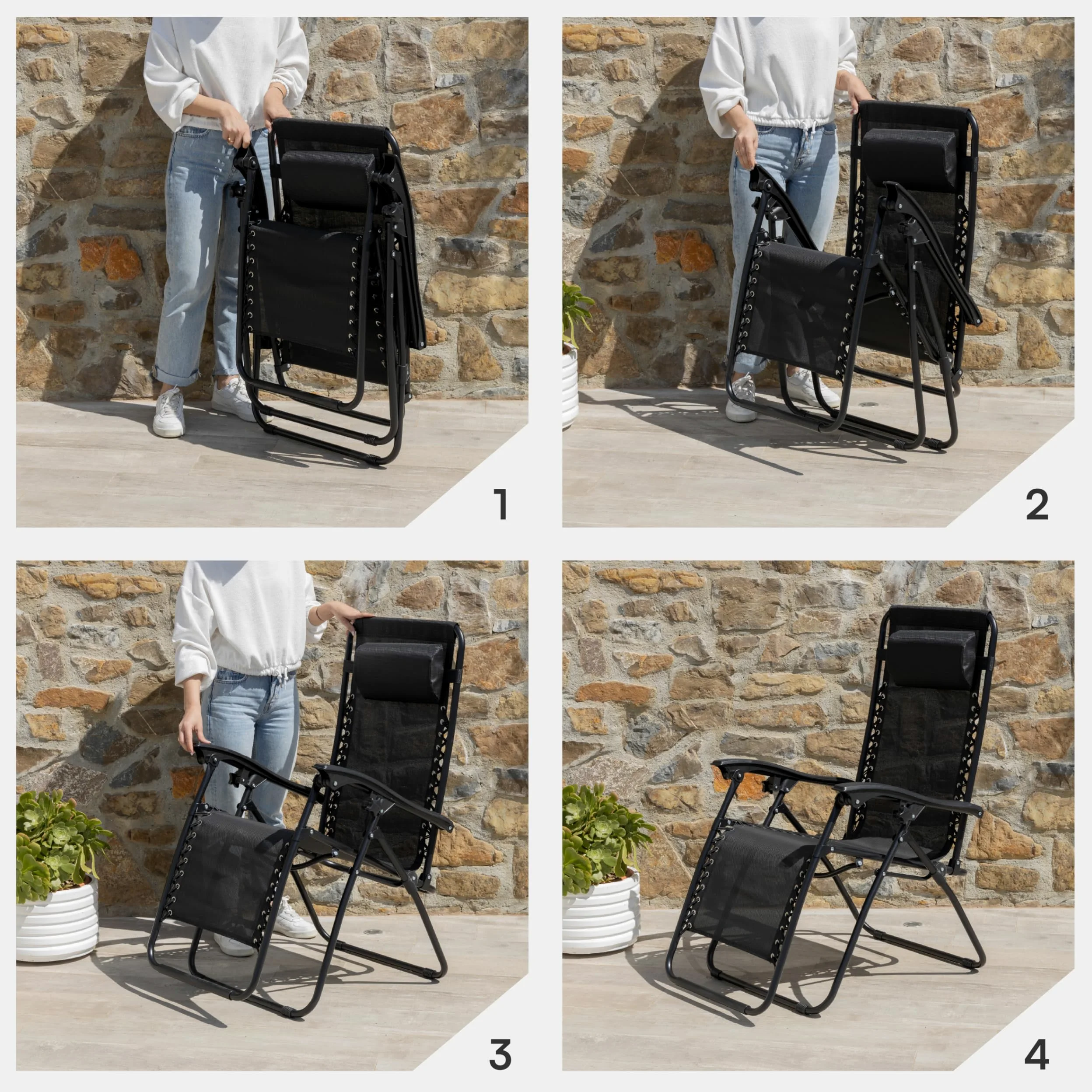 Baroni Home Tumbona Plegable y Reclinable para Jardín y Terraza, Silla Zero Gravity para Playa y Piscina, Tumbonas Relax Cómoda 165x65x113 cm, Gris Antracita