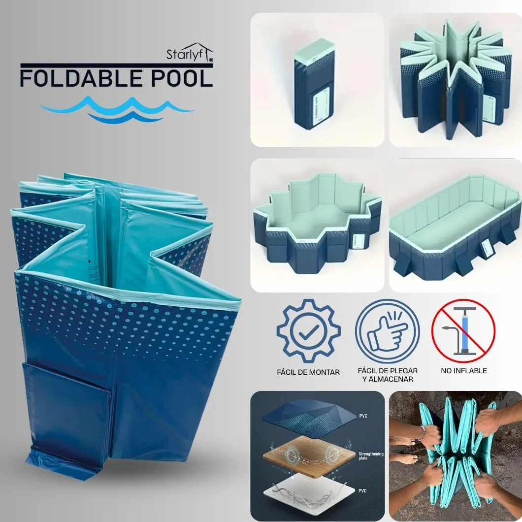 Piscina Plegable 180x110x50cm para Niños y Adultos Portátil Desmontable