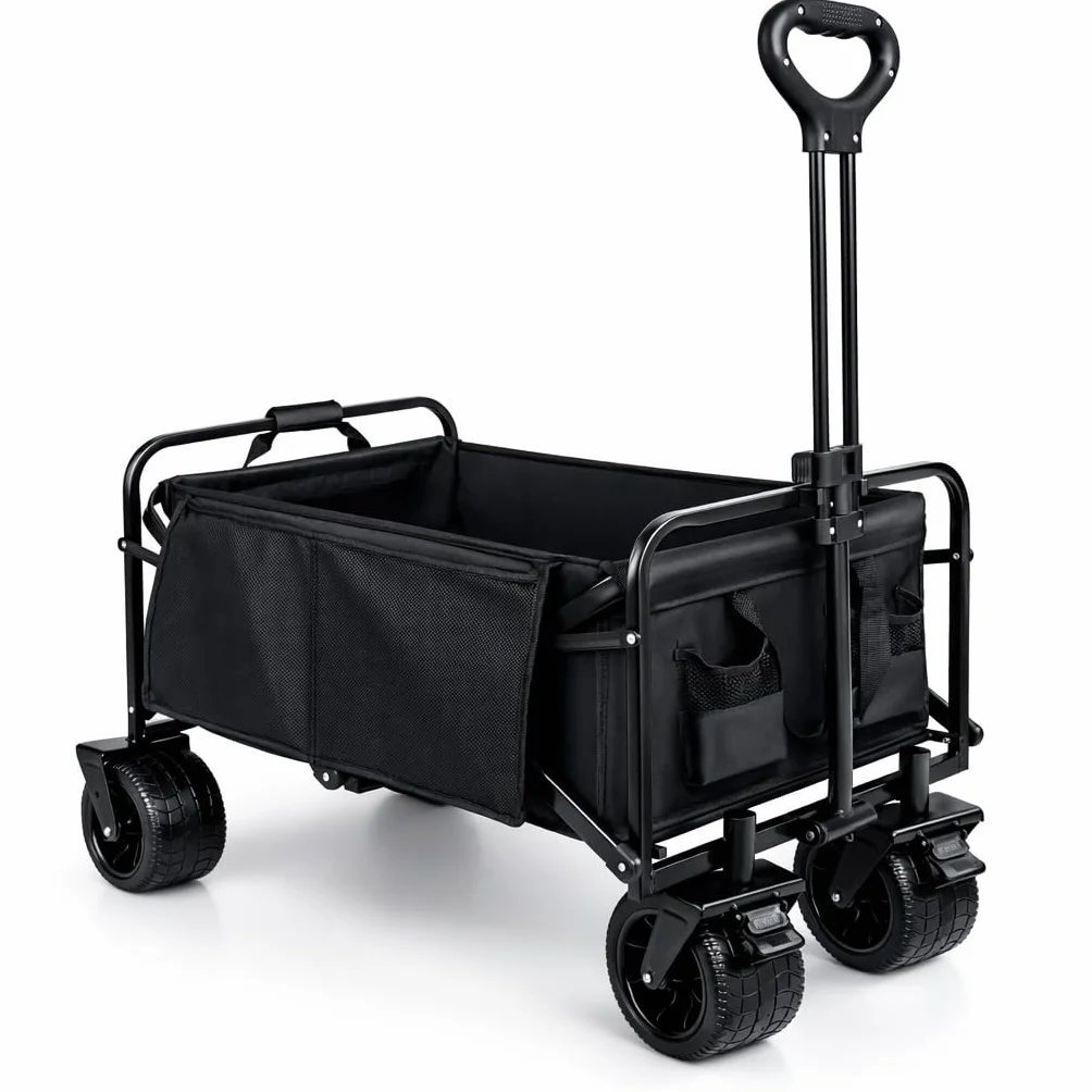 Carro de Mano Plegable con Ruedas Grandes Todoterreno 150kg Asa Ajustable Multiusos