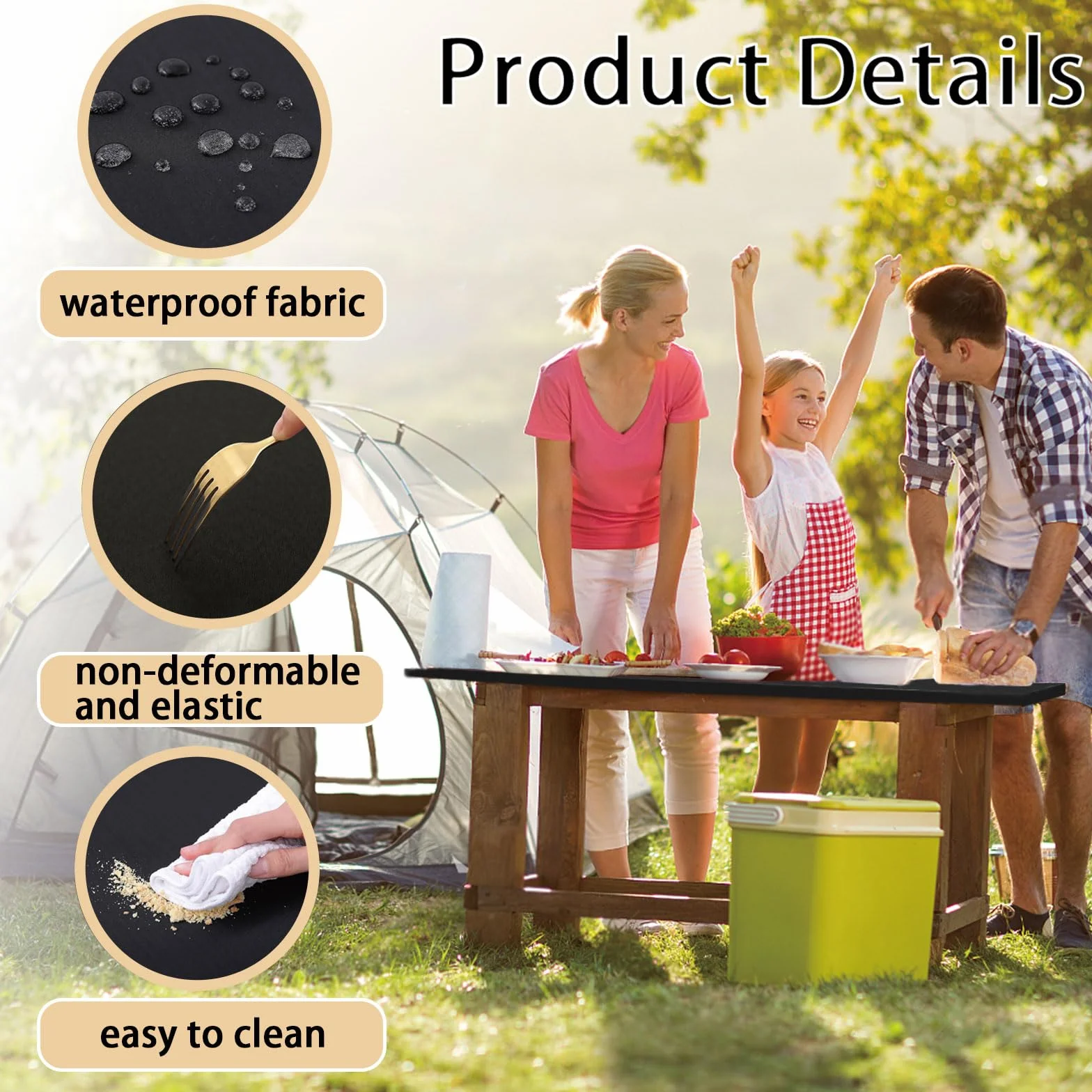 Mantel rectangular impermeable de poliéster para mesa de picnic 4 pies ajustable
