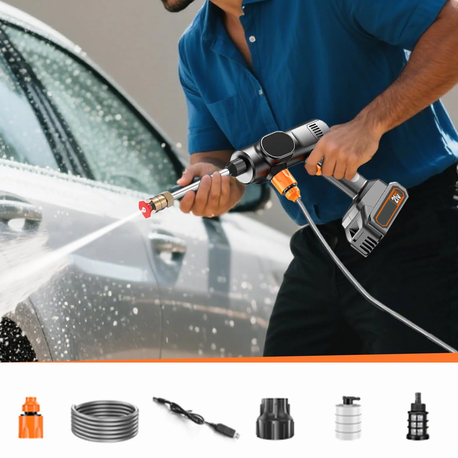 Hidrolimpiadora Máquina de Limpieza Sin Cable 21V | De Suelos Portátil Para La Limpieza De Coche Jardín Entrada Terraza Patio Exterior Industrial Y Comercial