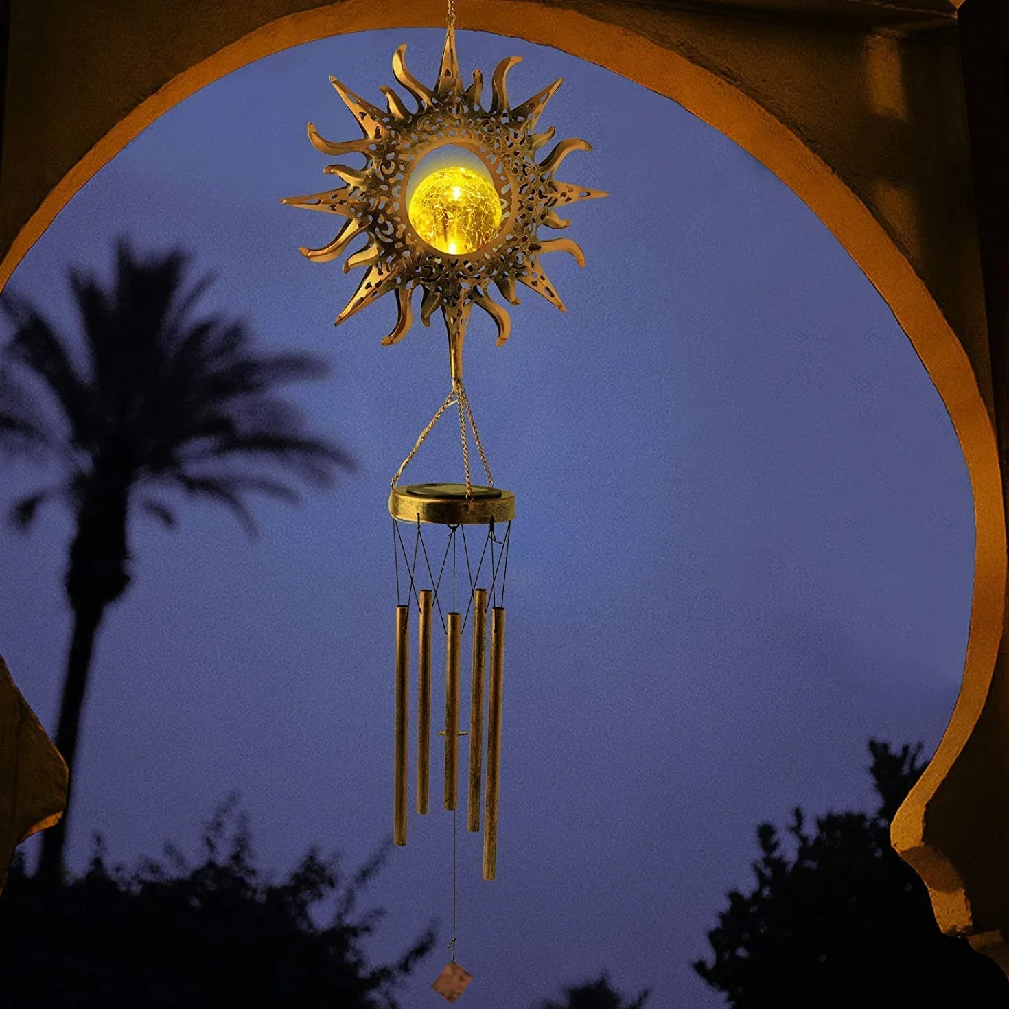 lifemet Campanillas de viento con luces solares LED impermeable metal para exterior jardín
