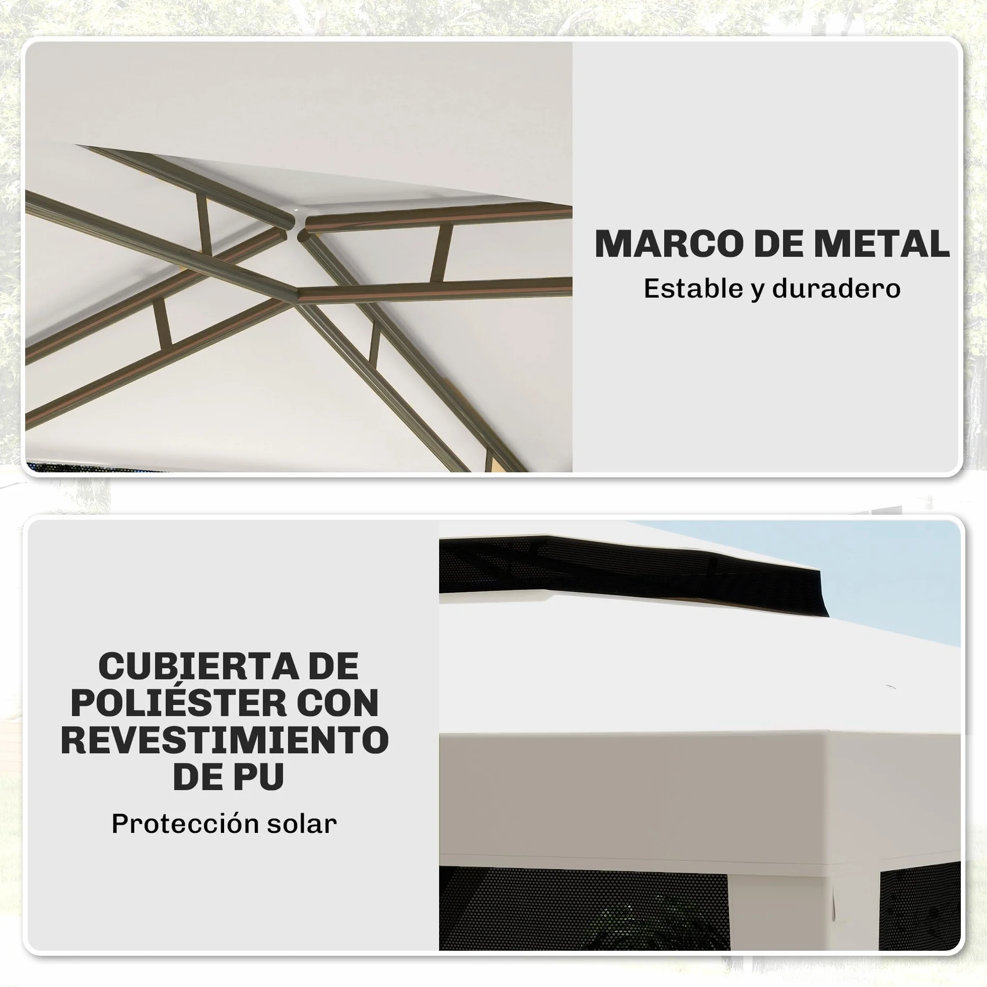 Outsunny Carpa de Jardín 3x3 m Cenador Desmontable de Exterior Gazebo con 4 Mosquiteras Laterales Techo Doble y Marco Metálico Anti-UV Impermeable Pabellón para Terraza Patio Crema