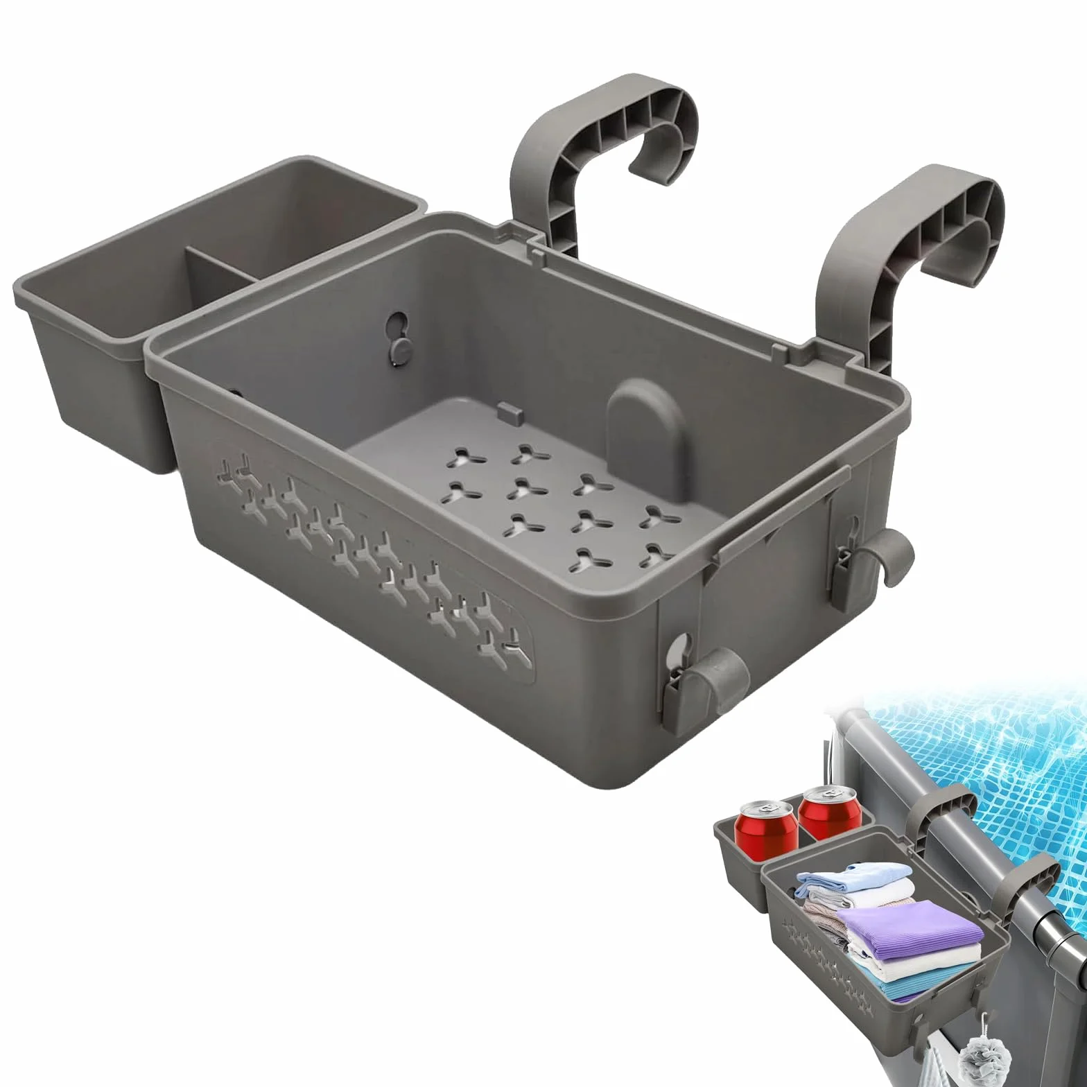 Cesta de Almacenamiento para Piscina Colgante con Portavasos y Ganchos