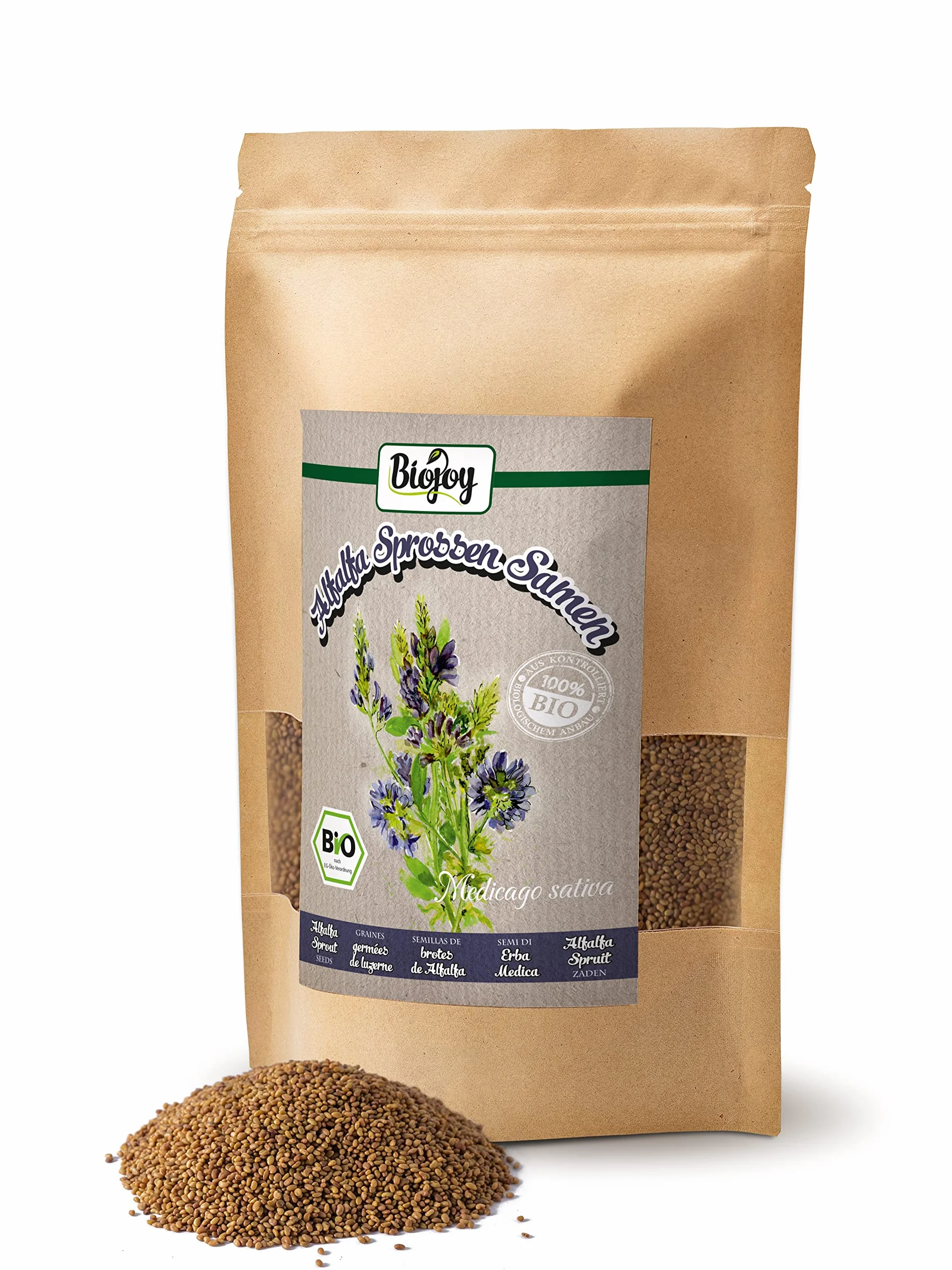 Biojoy Semillas de Alfalfa Orgánicas 1 kg Crudas Sin Aditivos
