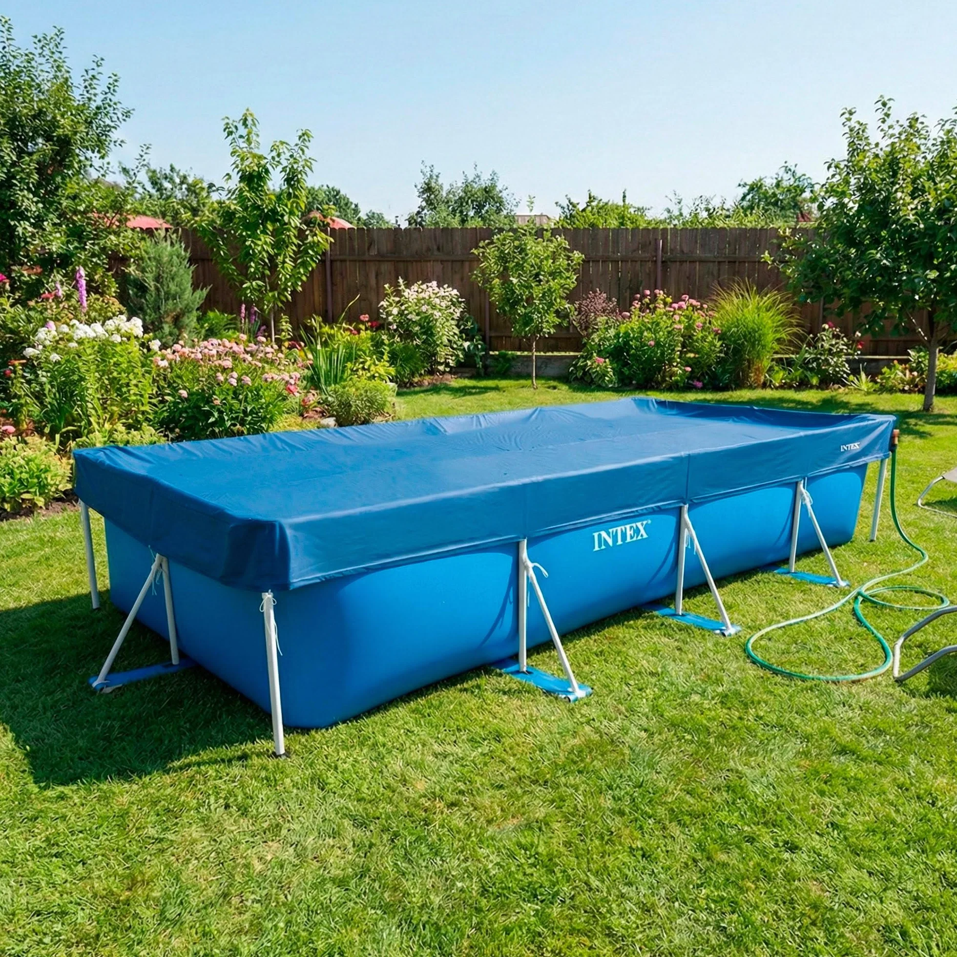 Intex Cobertor Piscina Rectangular 4,60x2,26 m Azul Oscuro Funda Protectora con Cordón Agarre y Drenaje