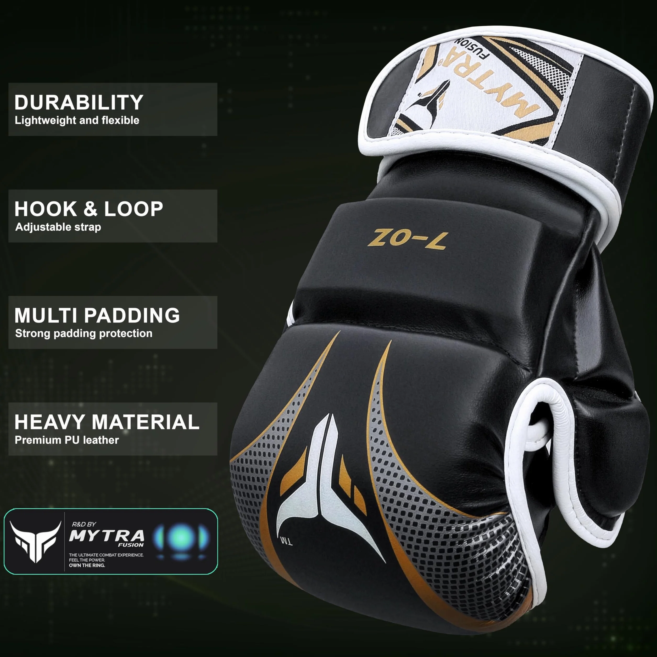 Mytra Fusion Guantes MMA Palma Abierta Muñequera Ajustable Sparring Grappling Kickboxing