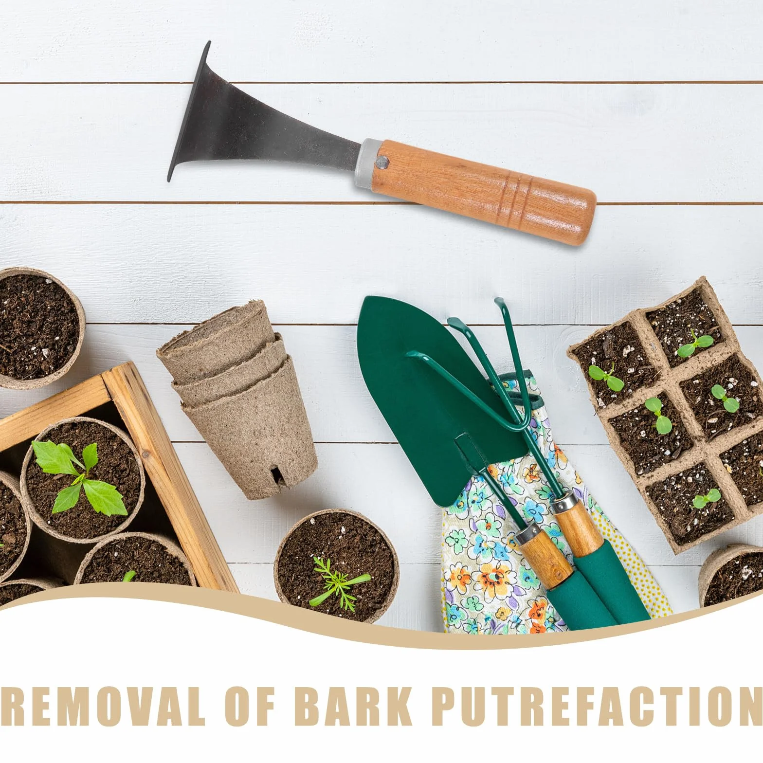 MAGICLULU Herramienta para Descortezar Árboles Mango de Madera y Acero, Cortador de Corteza Práctico y Ergonómico para Jardinería y Plantación de Verduras