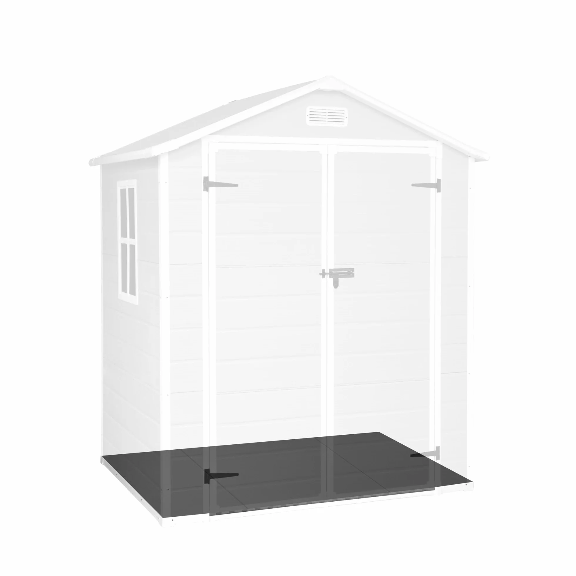 Caseta Jardín Resina Aqua 2.6 Ventana Luz Natural Suelo Incluido Paneles 12mm Gris Blanco Armario PVC Exterior 2,39m2 Techo Dos Aguas