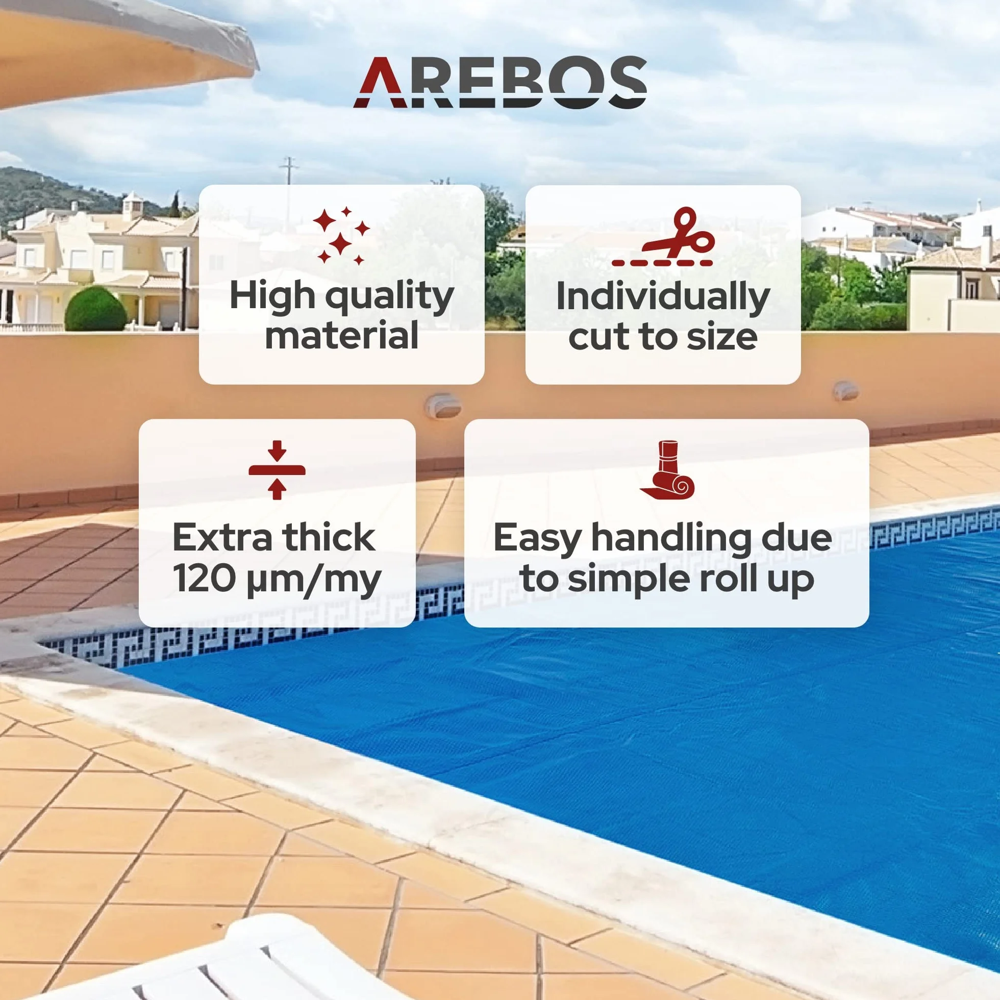Arebos Cubierta Solar Piscina 4,5 x 2,2 m Azul 120 µm Protector Térmico Ahorro Energía
