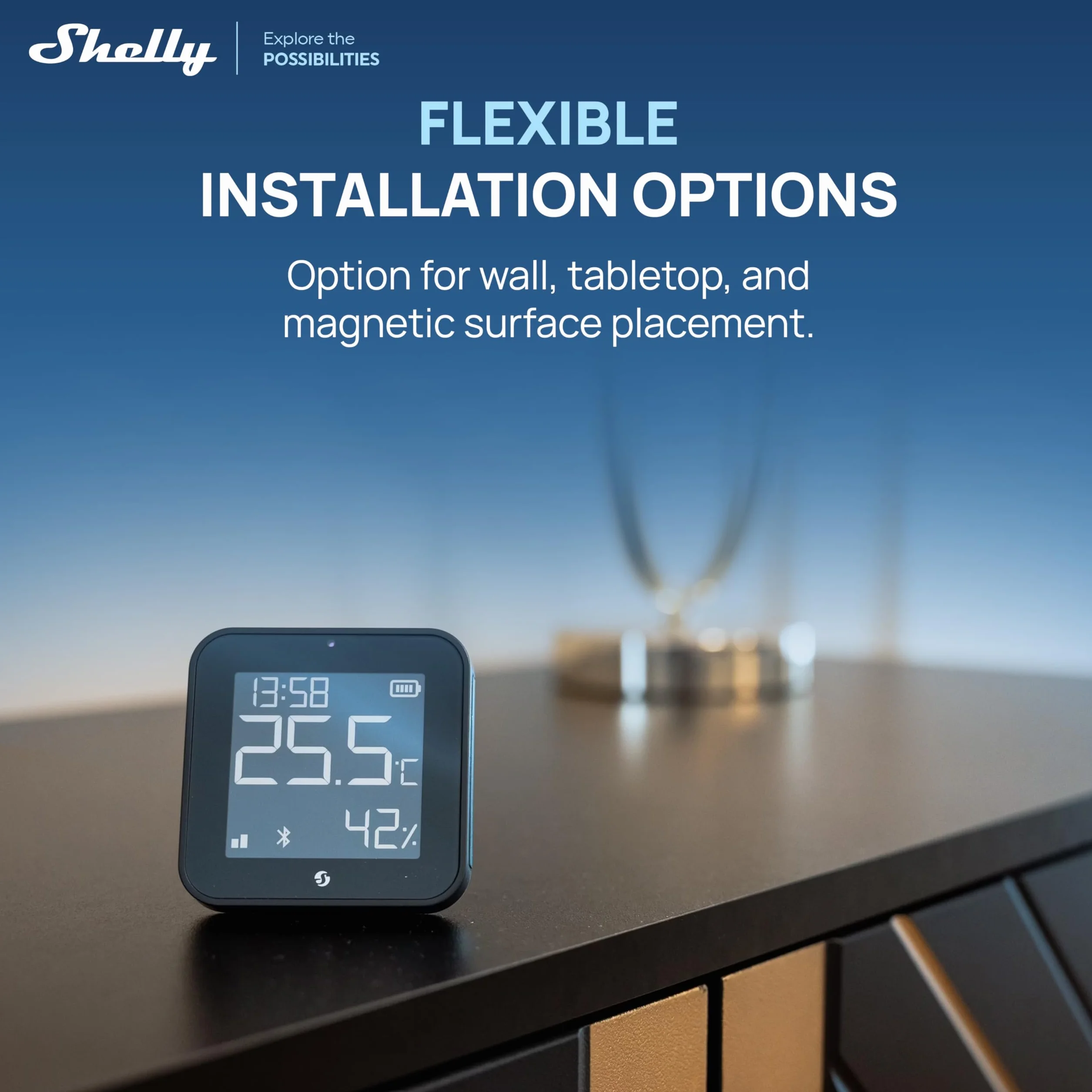 Shelly BLU H&T Display ZB Negro Sensor de temperatura y humedad inteligente Bluetooth Zigbee Monitor termómetro higrómetro interior Compatible Alexa Google Control app
