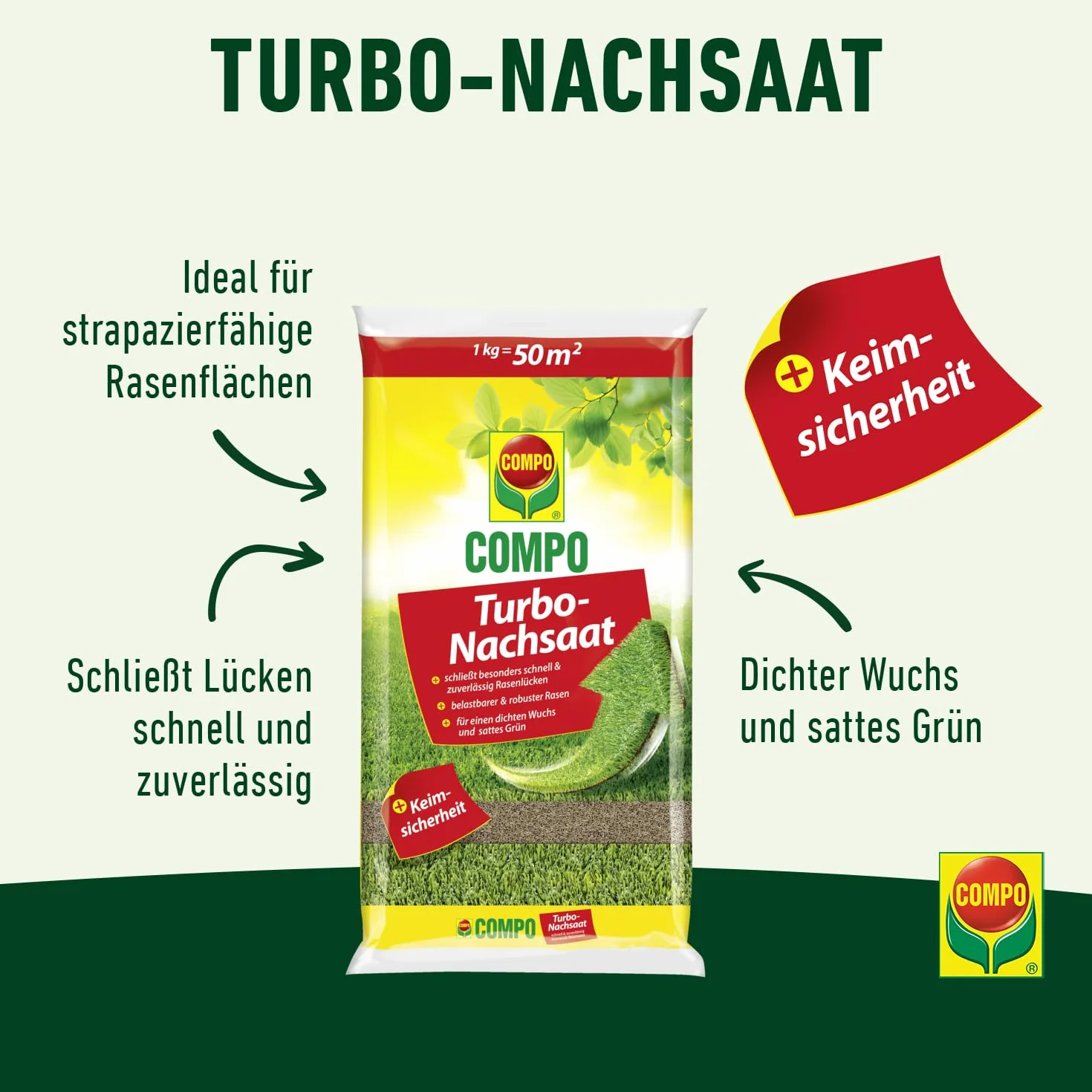 COMPO Semilla turbo césped 1 kg 50 m²