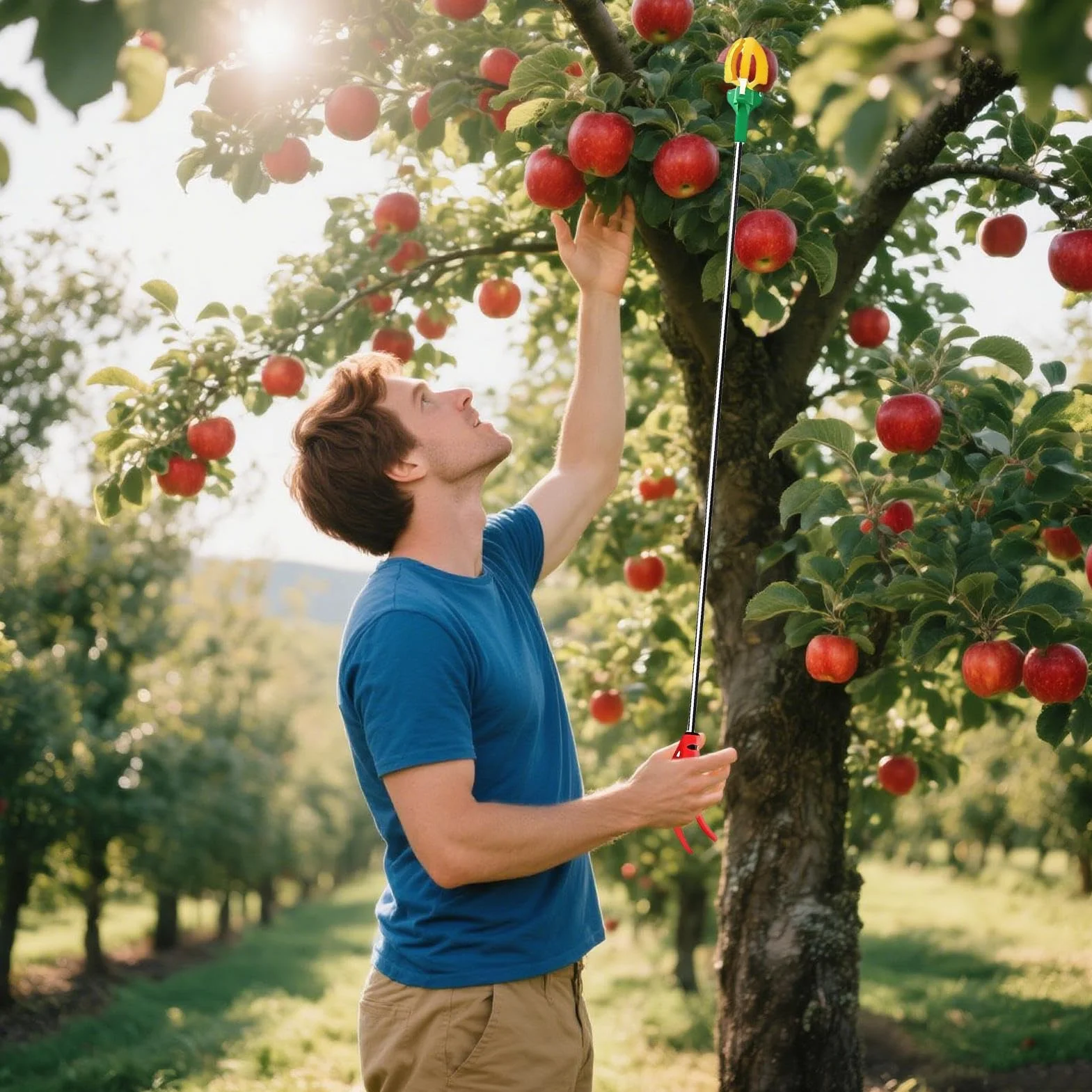 Recogedor de frutas para árboles, recogedor de frutas extensible de 3 garras, dispositivo manual ajustable para cosechar peras, aguacates, cerezas, caquis 3 metros