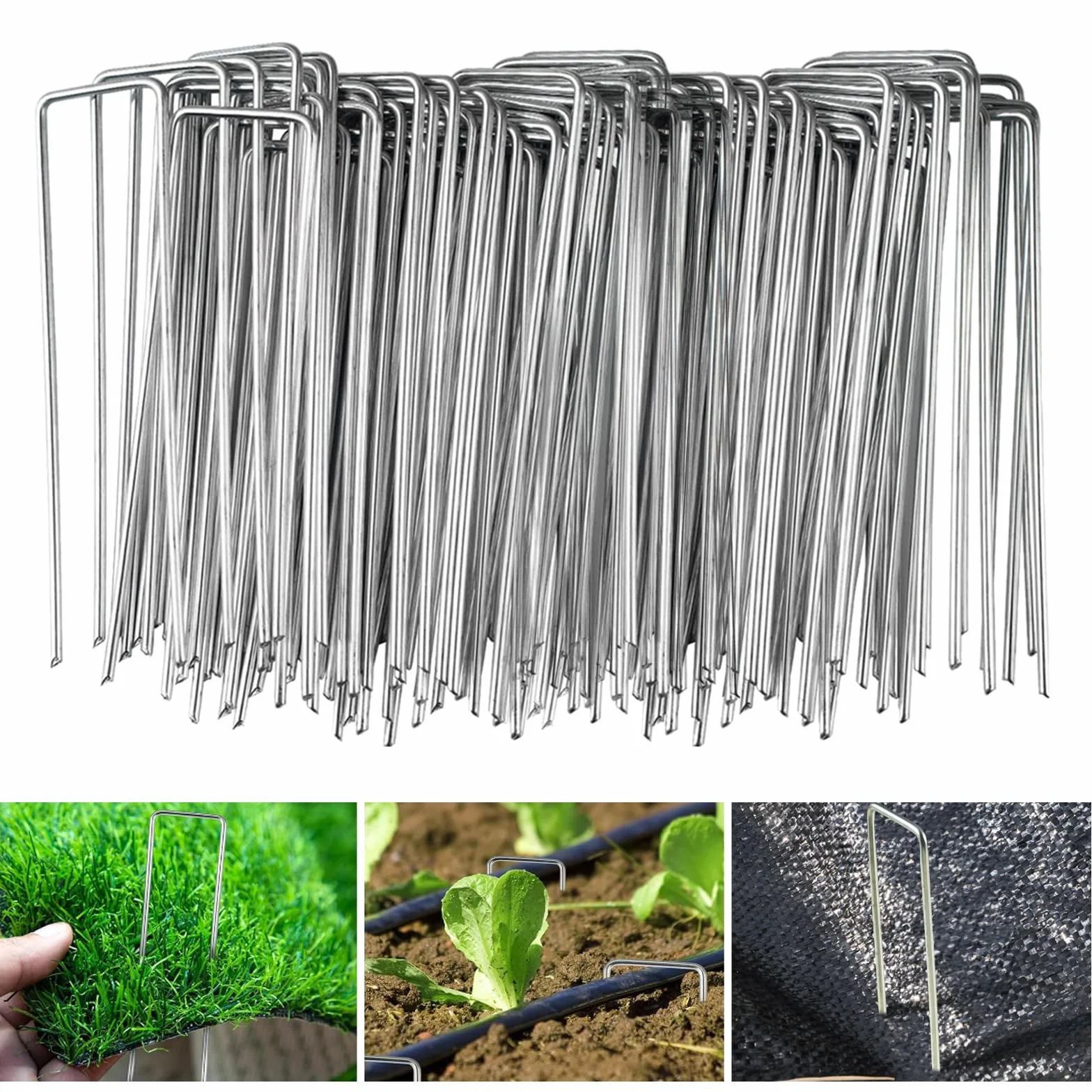 Velway Grapas de Jardín para Malla Antihierbas 150x36 mm Ø 3 mm Anclaje de Tierra Acero Inoxidable Galvanizados