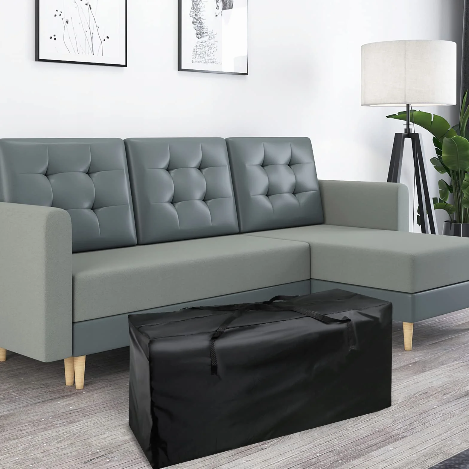 Funda Cojín para Muebles de Exterior Impermeable con Asas 122x40x55cm Negro