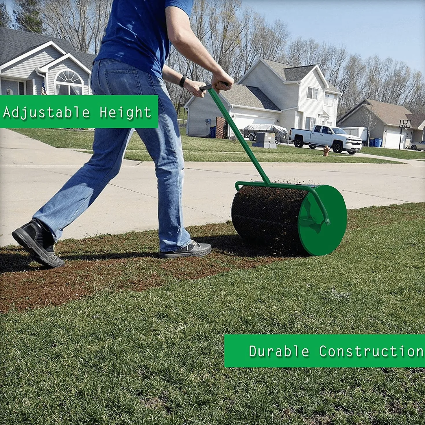 Esparcidor de compost de malla metálica resistente de 61 cm para césped y jardín, para fertilizantes de tierra vegetal y estiércol, diseño duradero para una aplicación eficiente en césped y jardín