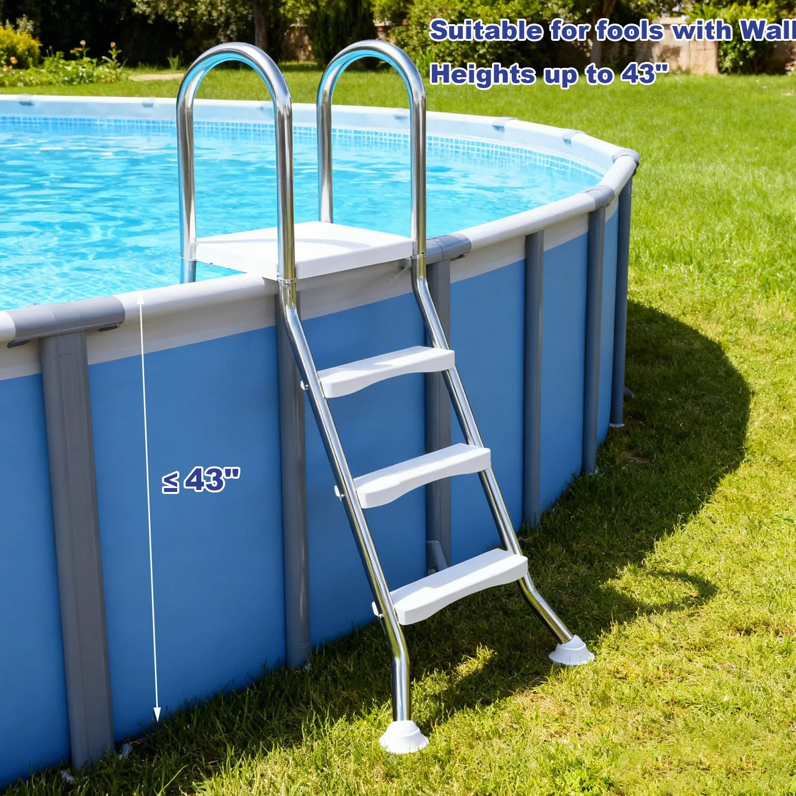 Escalera Piscina Desmontable Acero 135 cm Doble Cara 4 Peldaños 52" 250 kg