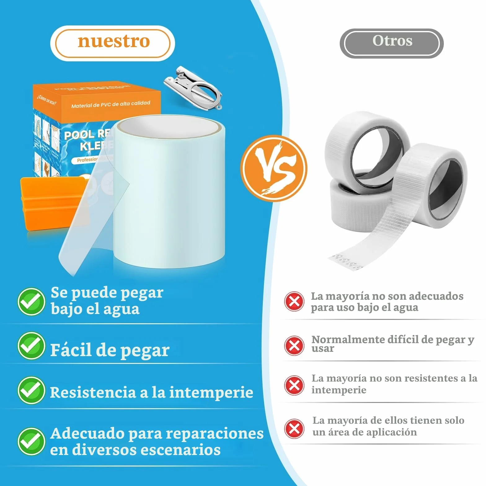 Hymarvo Cinta Reparación Piscinas PVC 10x150cm Impermeable Kit Parches Piscina