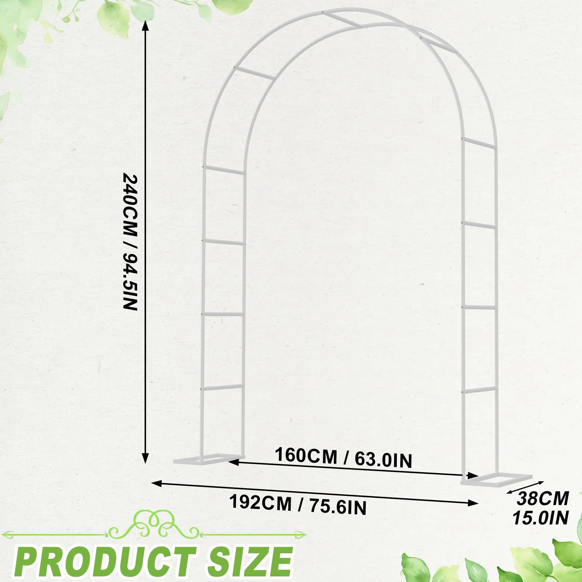 Froadp Arco para rosas de metal 192 x 38 x 240 cm, arco con recubrimiento de polvo en blanco, resistente a la intemperie, para plantas trepadoras, jardín, boda y terraza