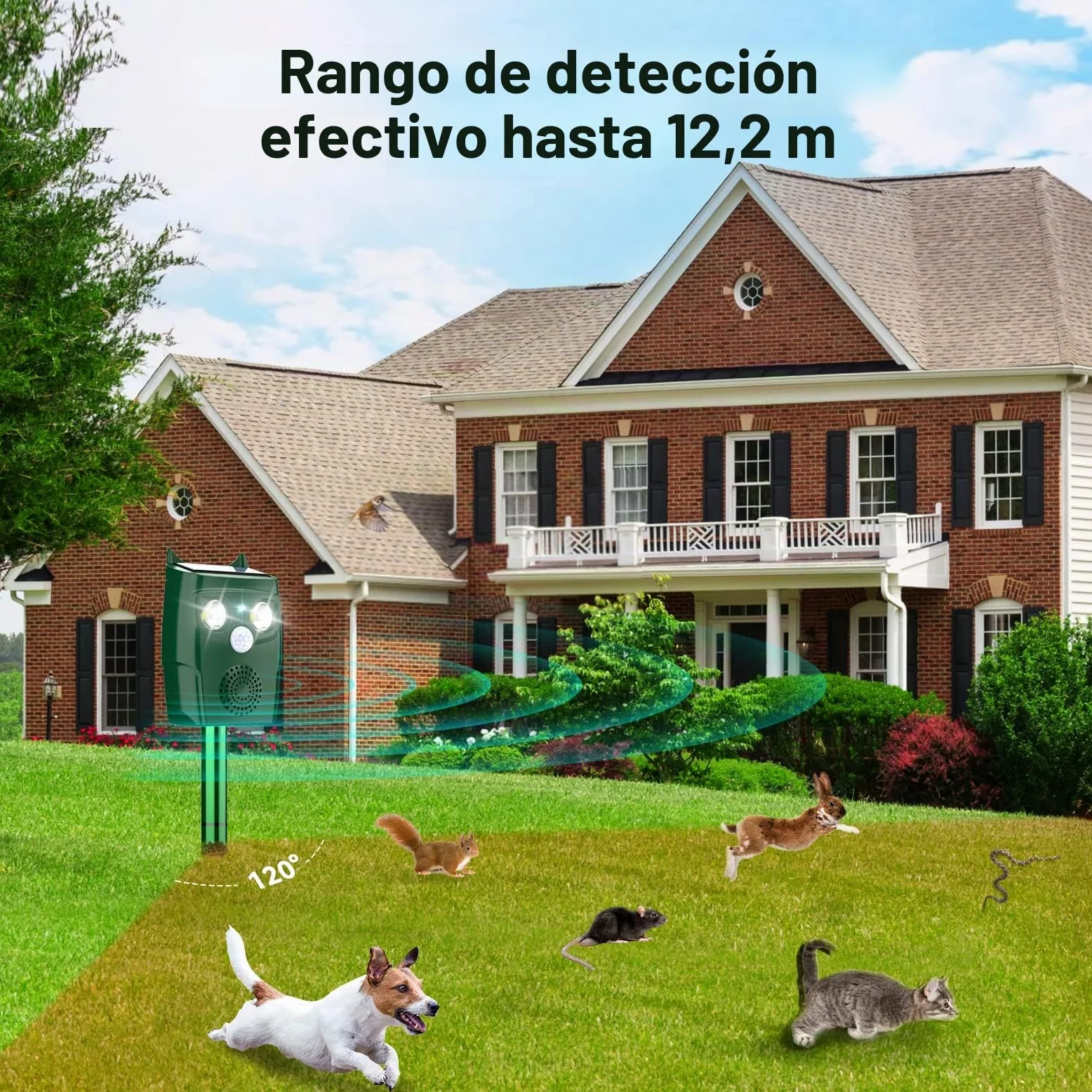 Repelente Gatos para jardín, Ahuyentador Gatos Ultrasónico con Detector de Movimiento, 3 Modos Ultrasónicos y Flash Pueden automáticamente Ahuyentador De Pajaros, Resistente a la Intemperie, Solar
