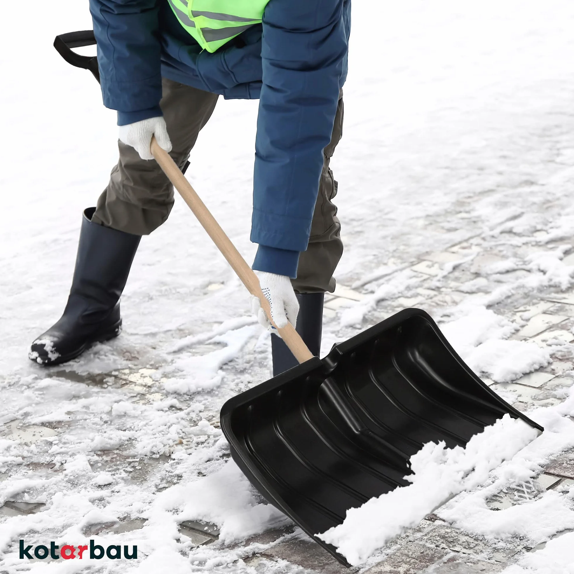 KOTARBAU Pala de Nieve Quitanieves 54cm Plástico Resistente Borde Aluminio Mango Madera
