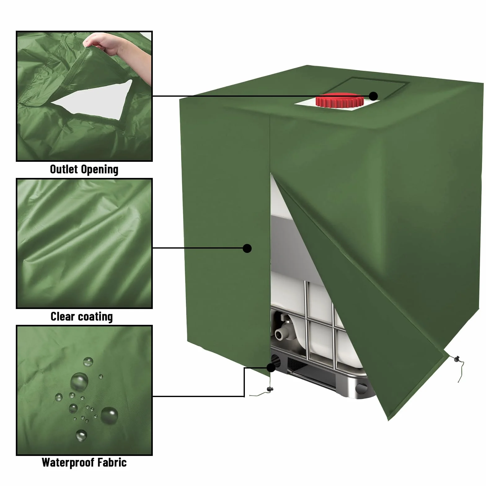 Cubierta IBC para Depósito de Agua 1000L Impermeable 420D Anti-UV 120x100x116 cm Verde