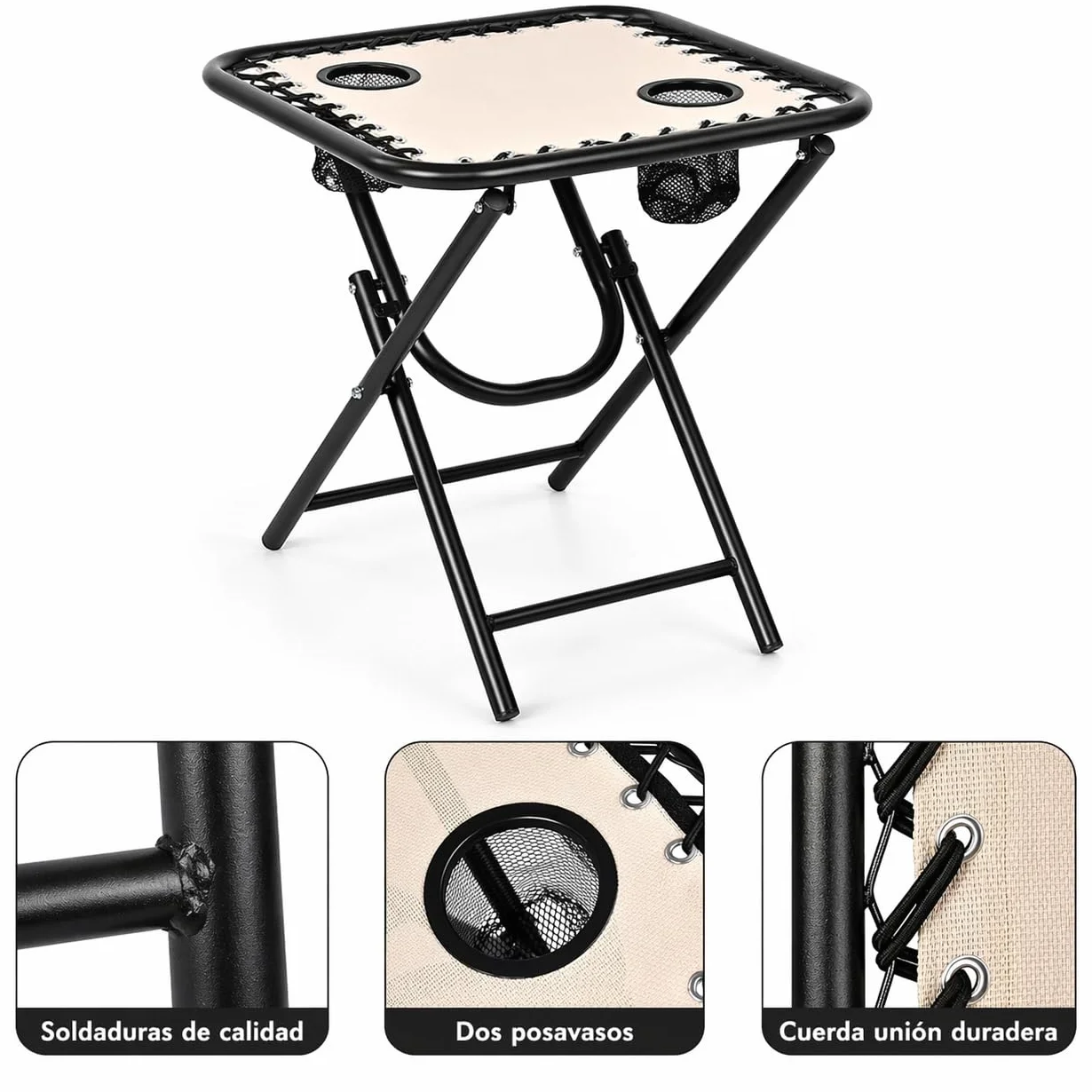 Pack 2 Tumbonas Plegables Reclinables Exterior Gravedad Zero Acero Ligero Portavasos Beige