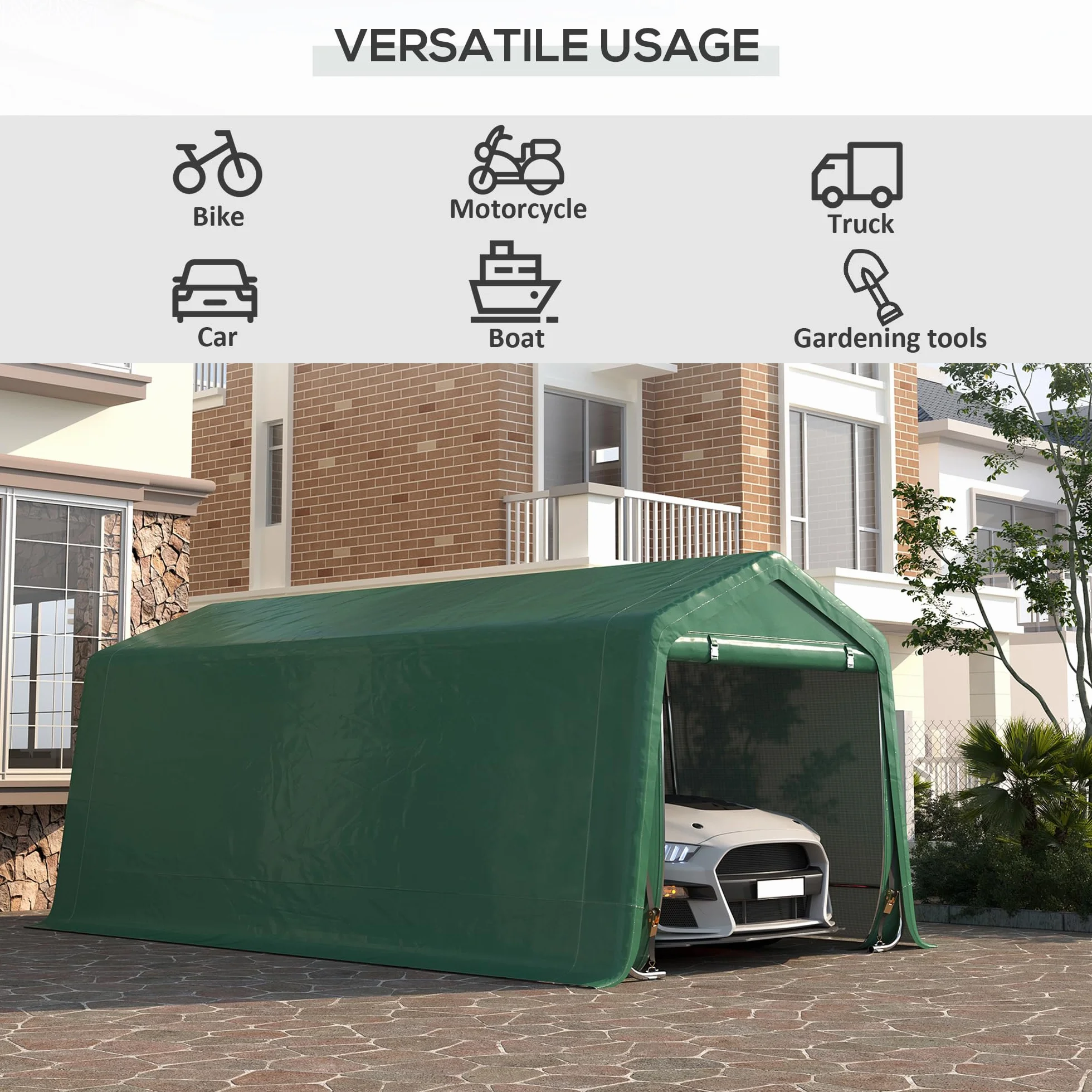 Outsunny Tente Garaje Carport 6 x 3 m Acier galvanisé PE Haute densité 180 g/m² imperméable Anti-UV