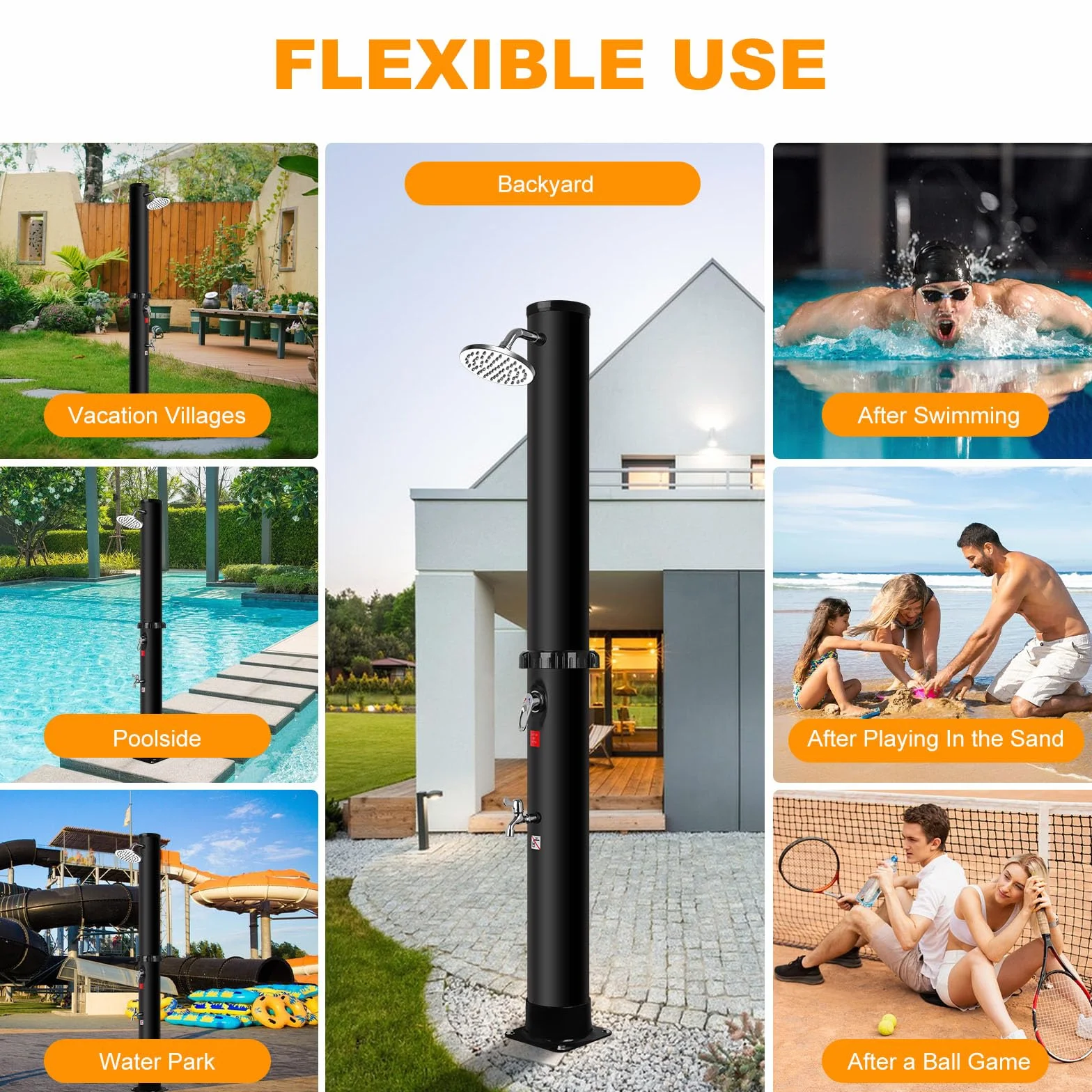 Ducha Solar Exterior 40 litros Jardín 360° Cabeza Ducha Grifo Agua Caliente 60°C Negro