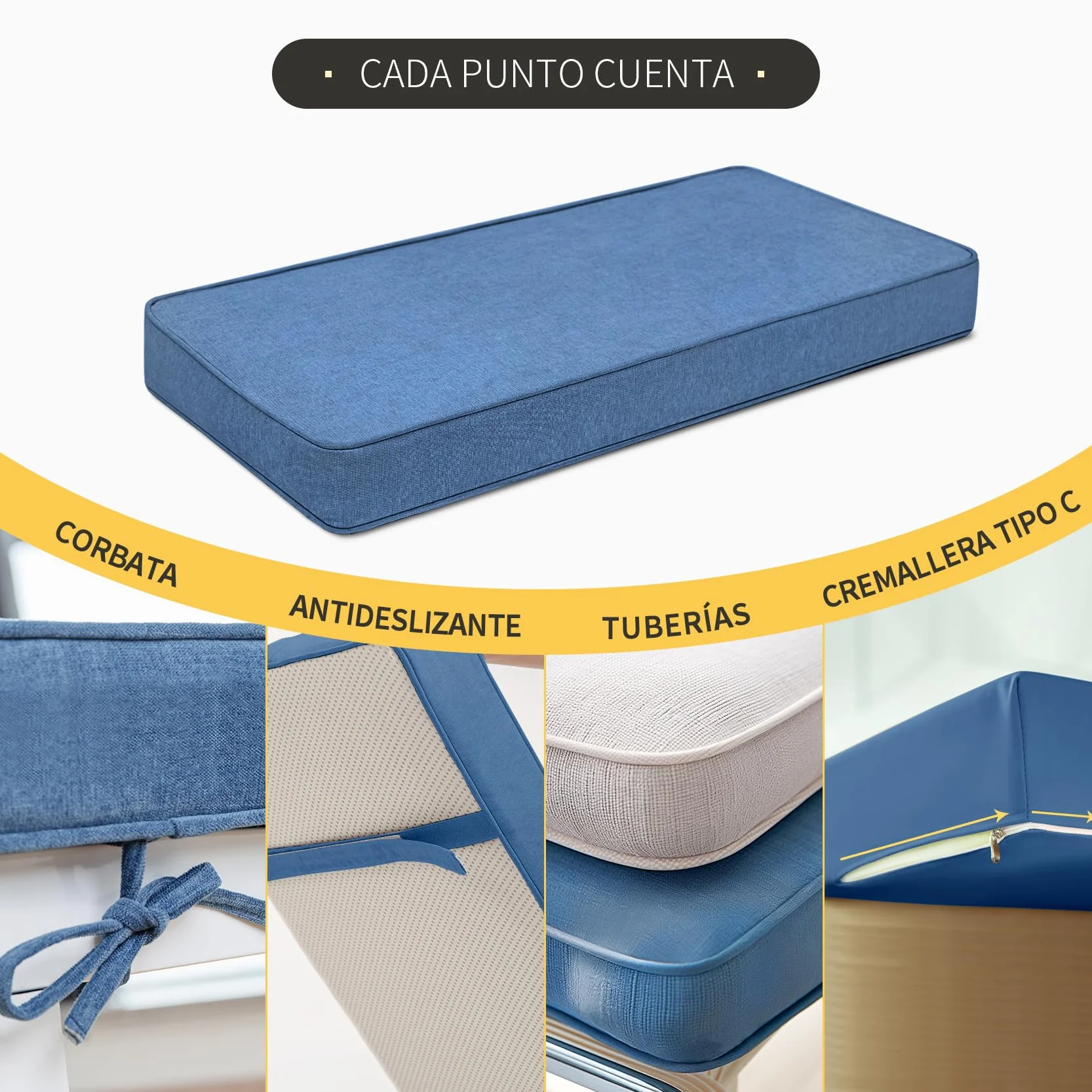 ROFIELTY Cojín de Banco Personalizado para Exterior, Espuma de Alta Resistencia, 90 Colores