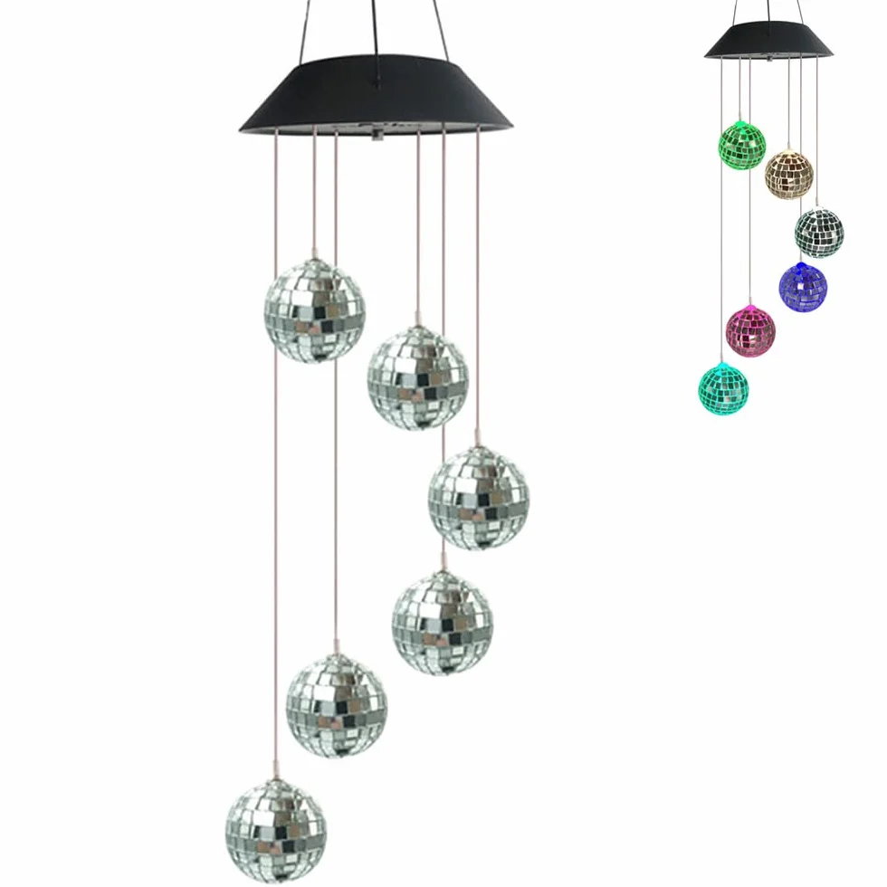 POFET Lámpara solar bola de cristal cambia de color campanilla viento decoración jardín festival